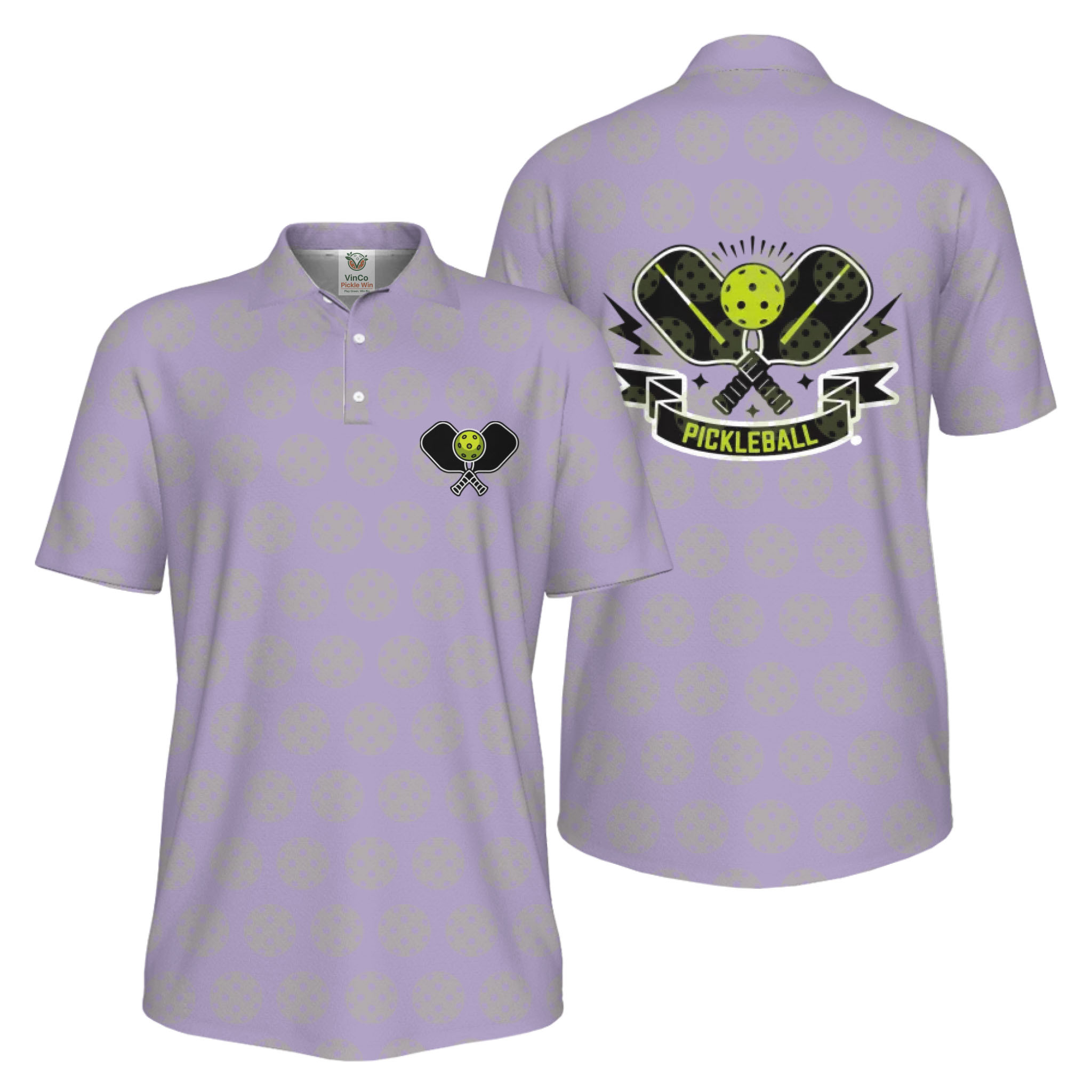 Picklewin All Over Printed Pickleball Polo Shirt Men UV Protection 