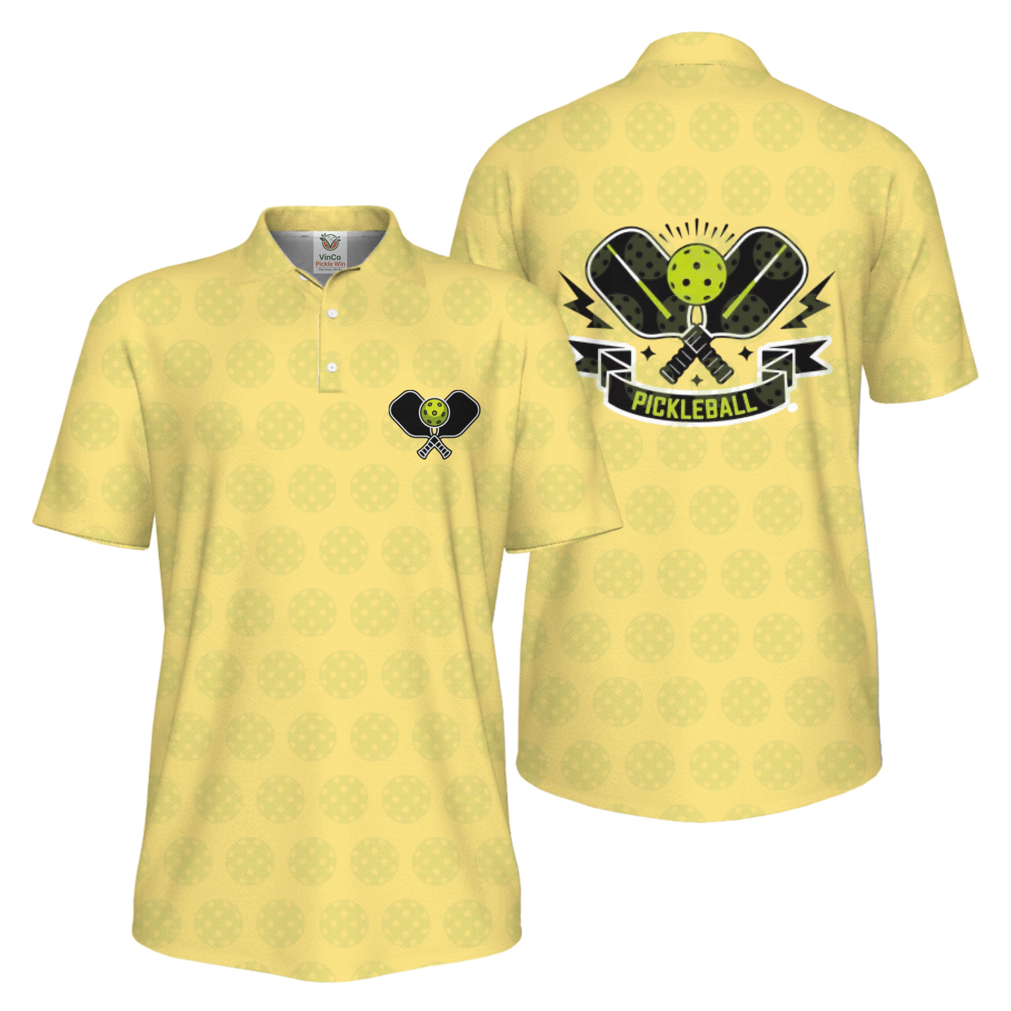 Picklewin All Over Printed Pickleball Polo Shirt Men UV Protection 