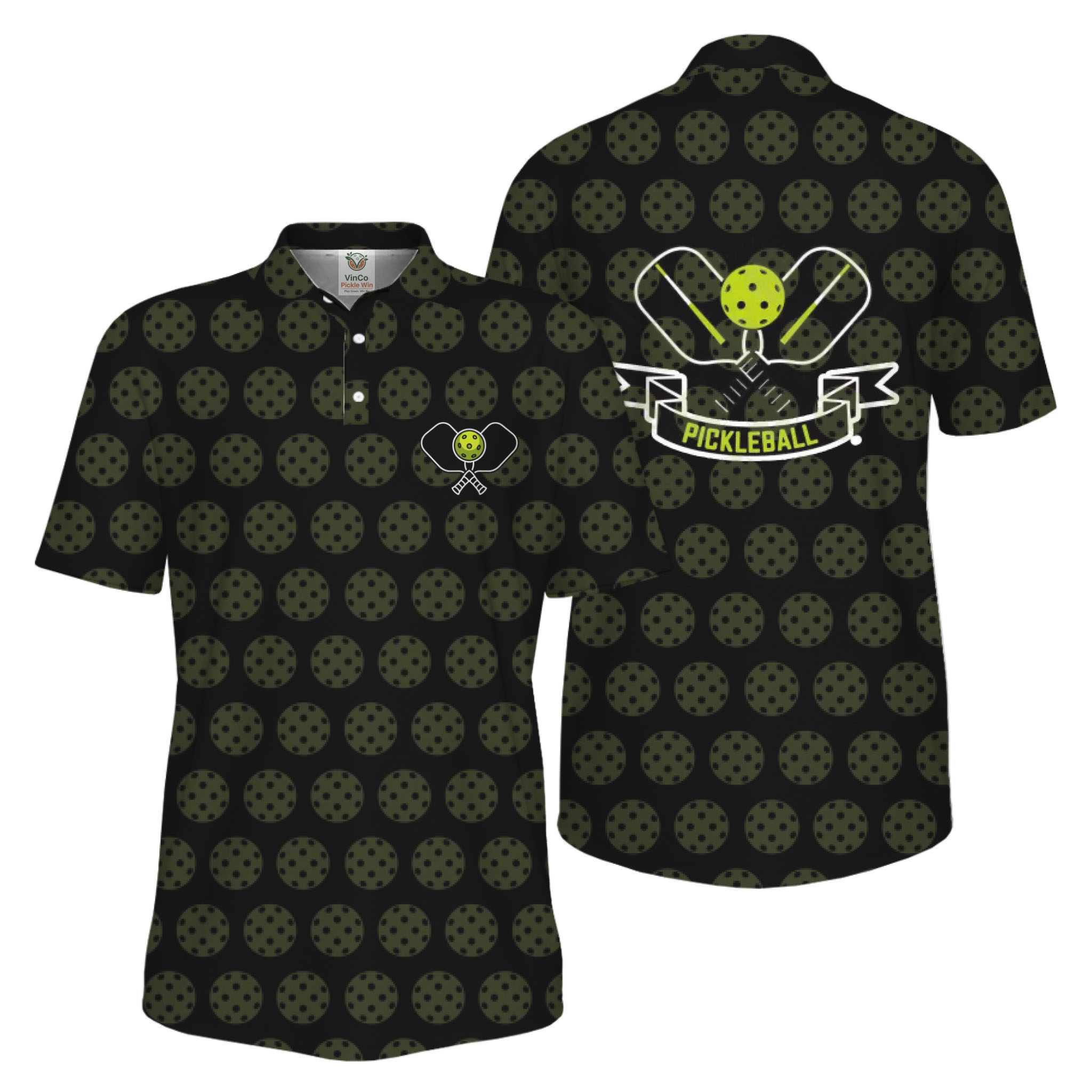 Picklewin All Over Printed Pickleball Polo Shirt Men UV Protection 