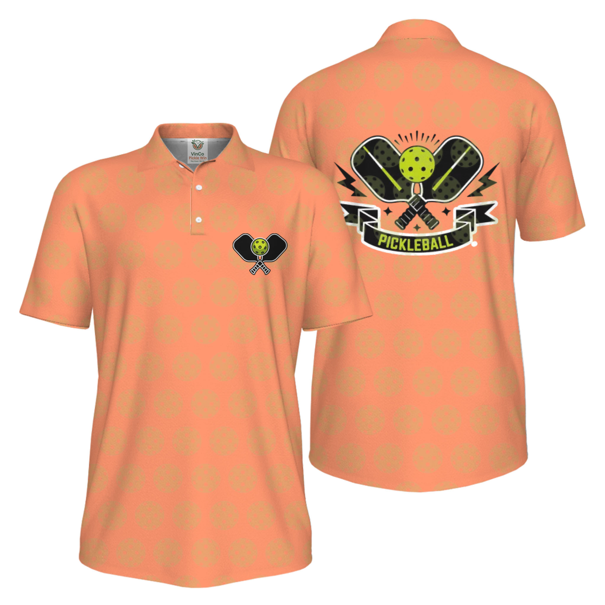 Picklewin All Over Printed Pickleball Polo Shirt Men UV Protection 
