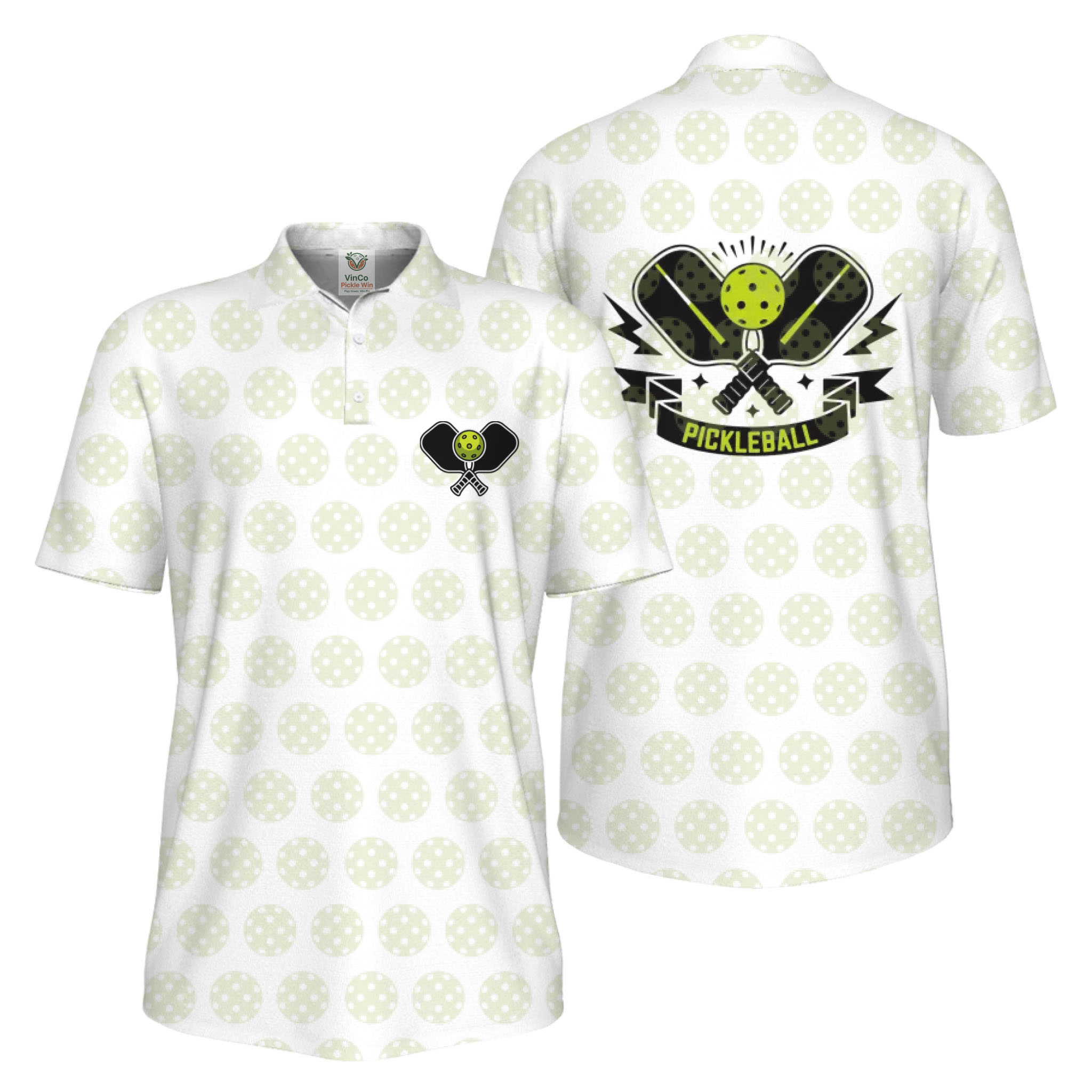 Picklewin All Over Printed Pickleball Polo Shirt Men UV Protection 