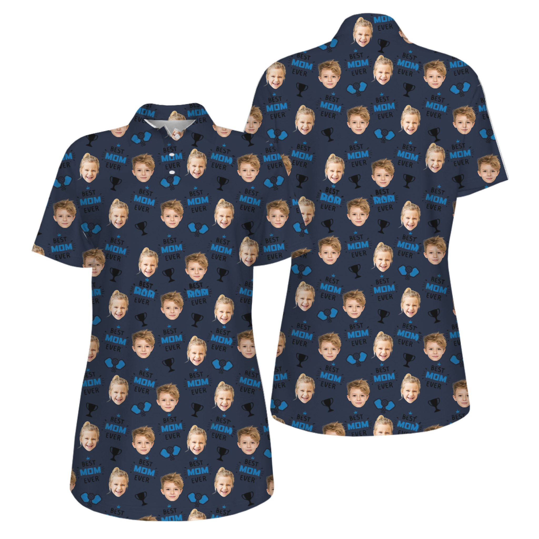Picklewin Best Mom Ever Custom Faces UV Protection Pickleball Polo Shirt Women