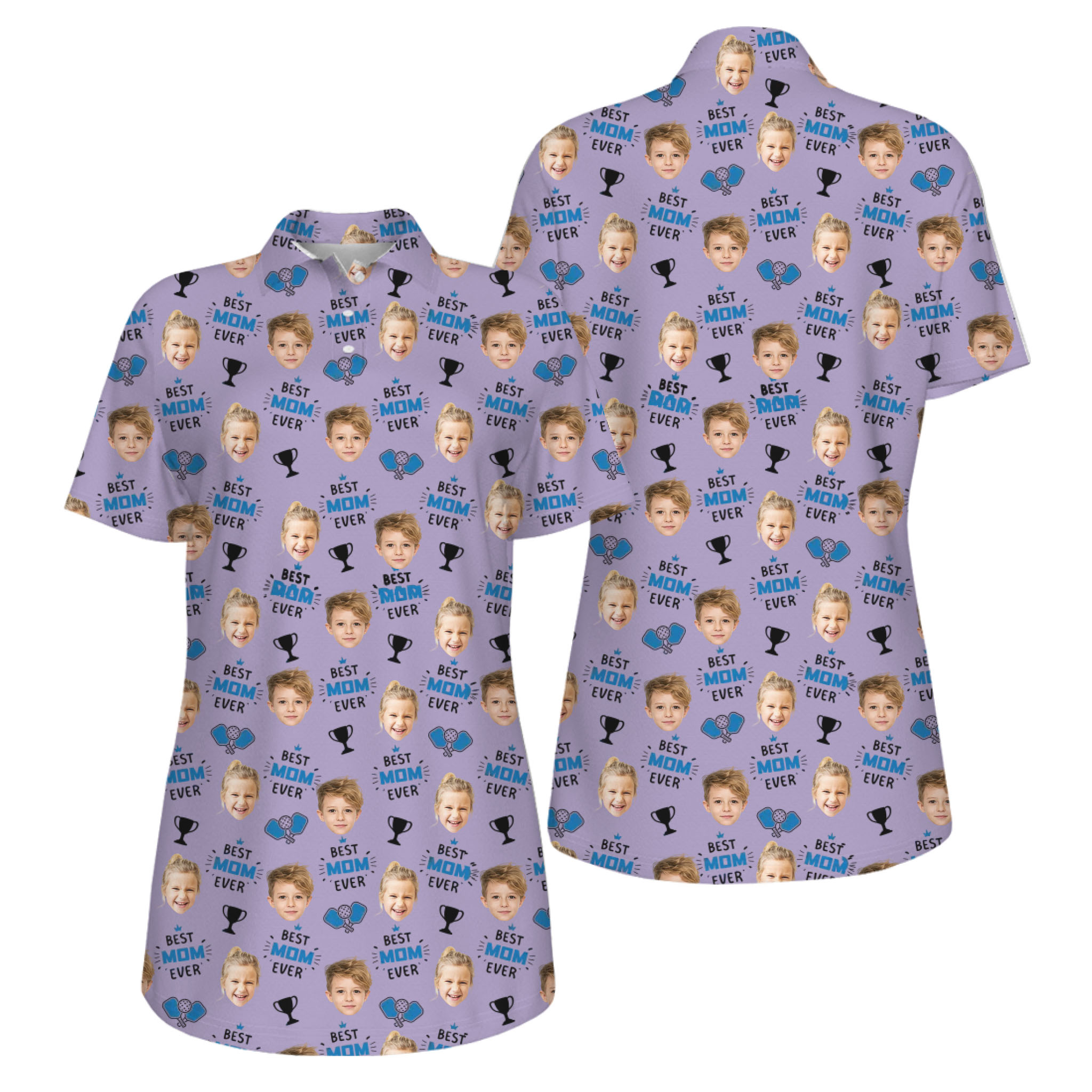 Picklewin Best Mom Ever Custom Faces UV Protection Pickleball Polo Shirt Women