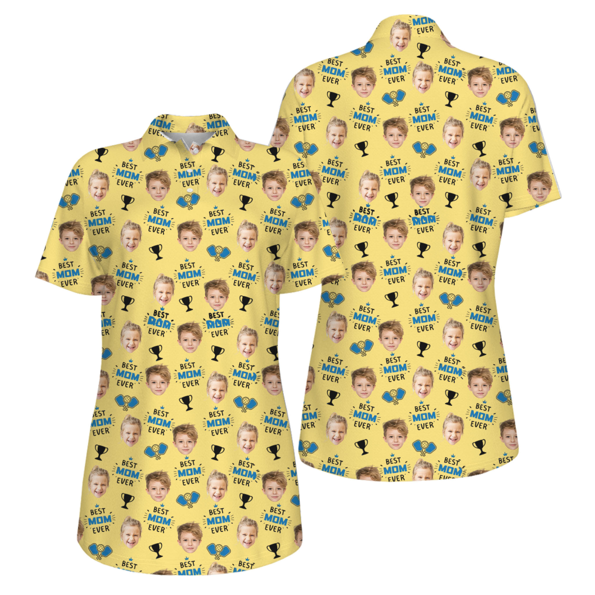 Picklewin Best Mom Ever Custom Faces UV Protection Pickleball Polo Shirt Women