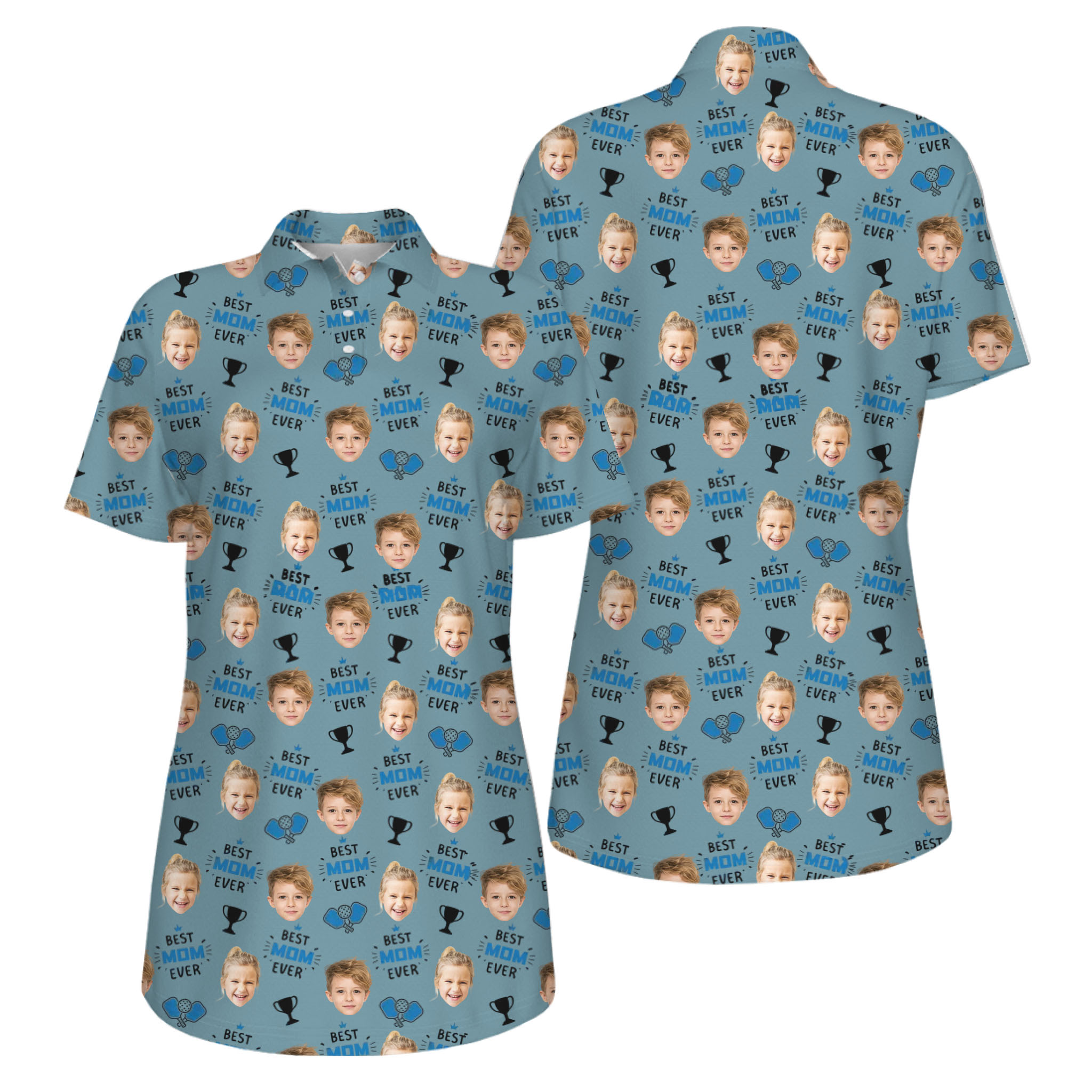 Picklewin Best Mom Ever Custom Faces UV Protection Pickleball Polo Shirt Women
