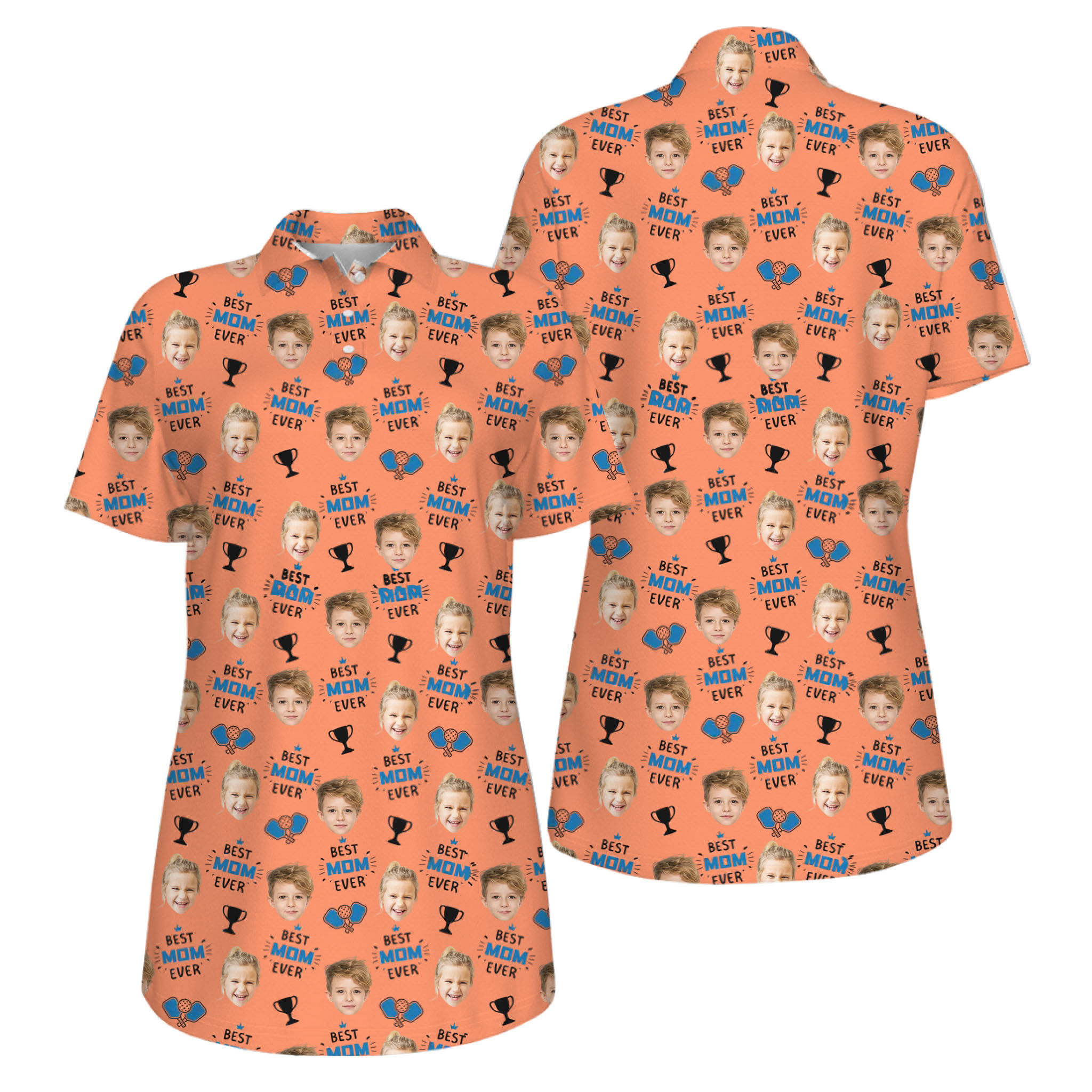 Picklewin Best Mom Ever Custom Faces UV Protection Pickleball Polo Shirt Women