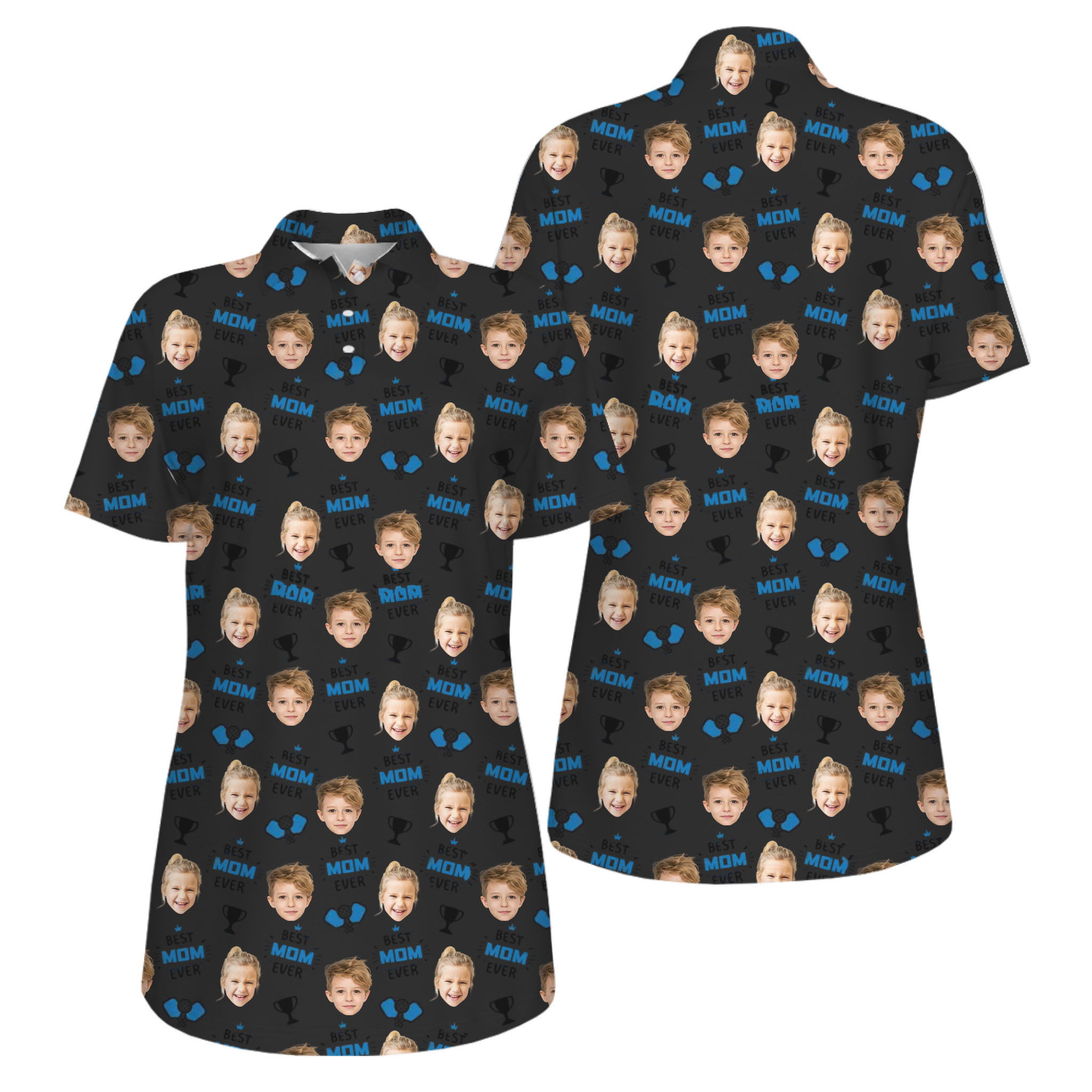 Picklewin Best Mom Ever Custom Faces UV Protection Pickleball Polo Shirt Women