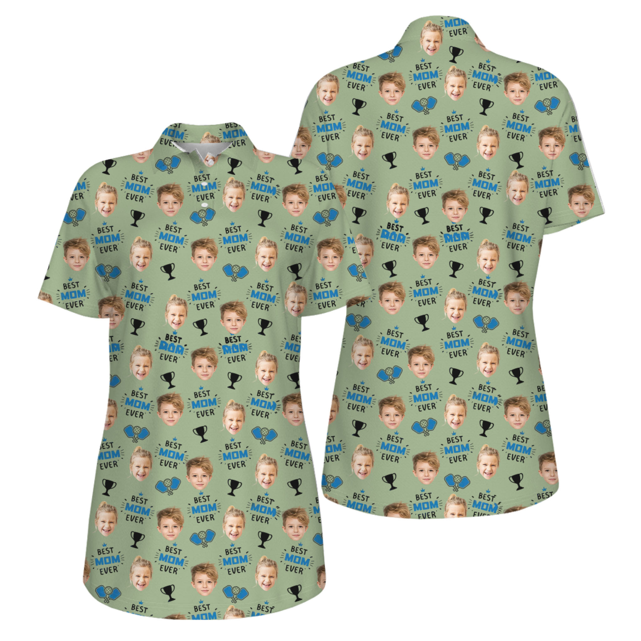 Picklewin Best Mom Ever Custom Faces UV Protection Pickleball Polo Shirt Women