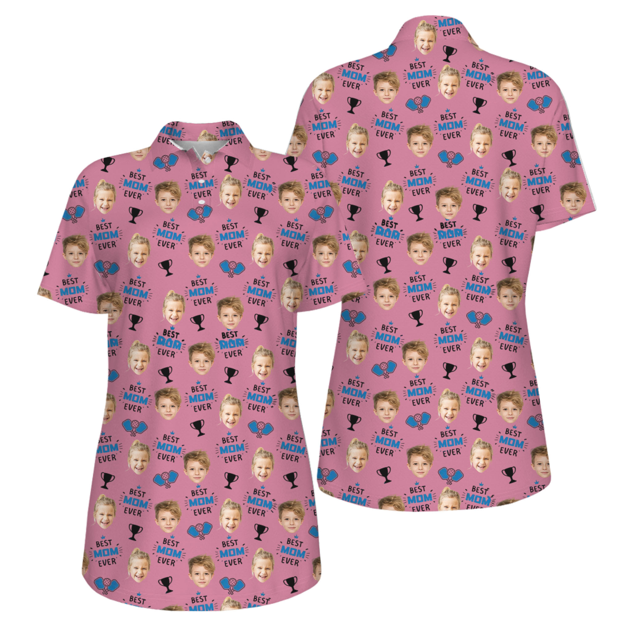 Picklewin Best Mom Ever Custom Faces UV Protection Pickleball Polo Shirt Women - alternate