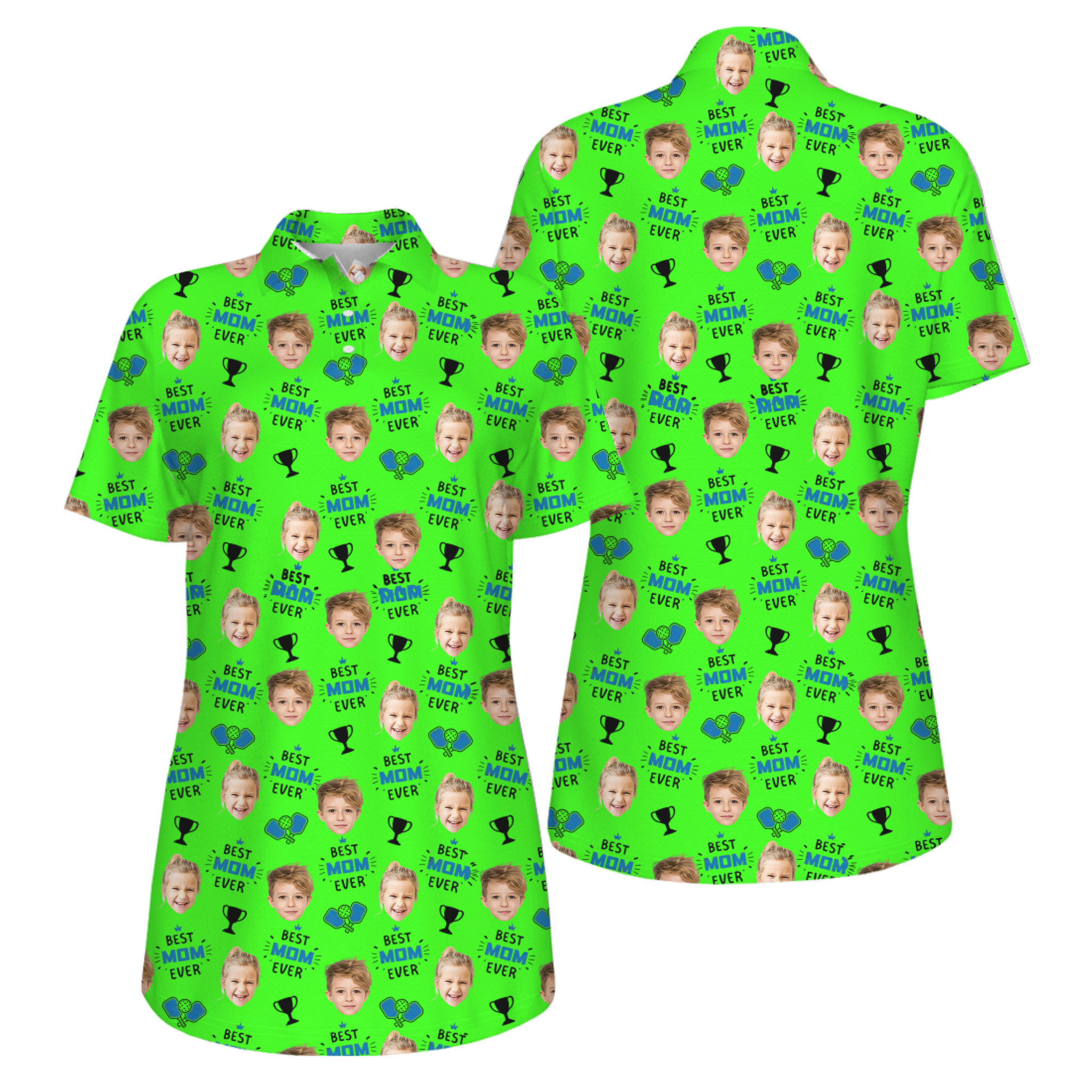 Picklewin Best Mom Ever Custom Faces UV Protection Pickleball Polo Shirt Women