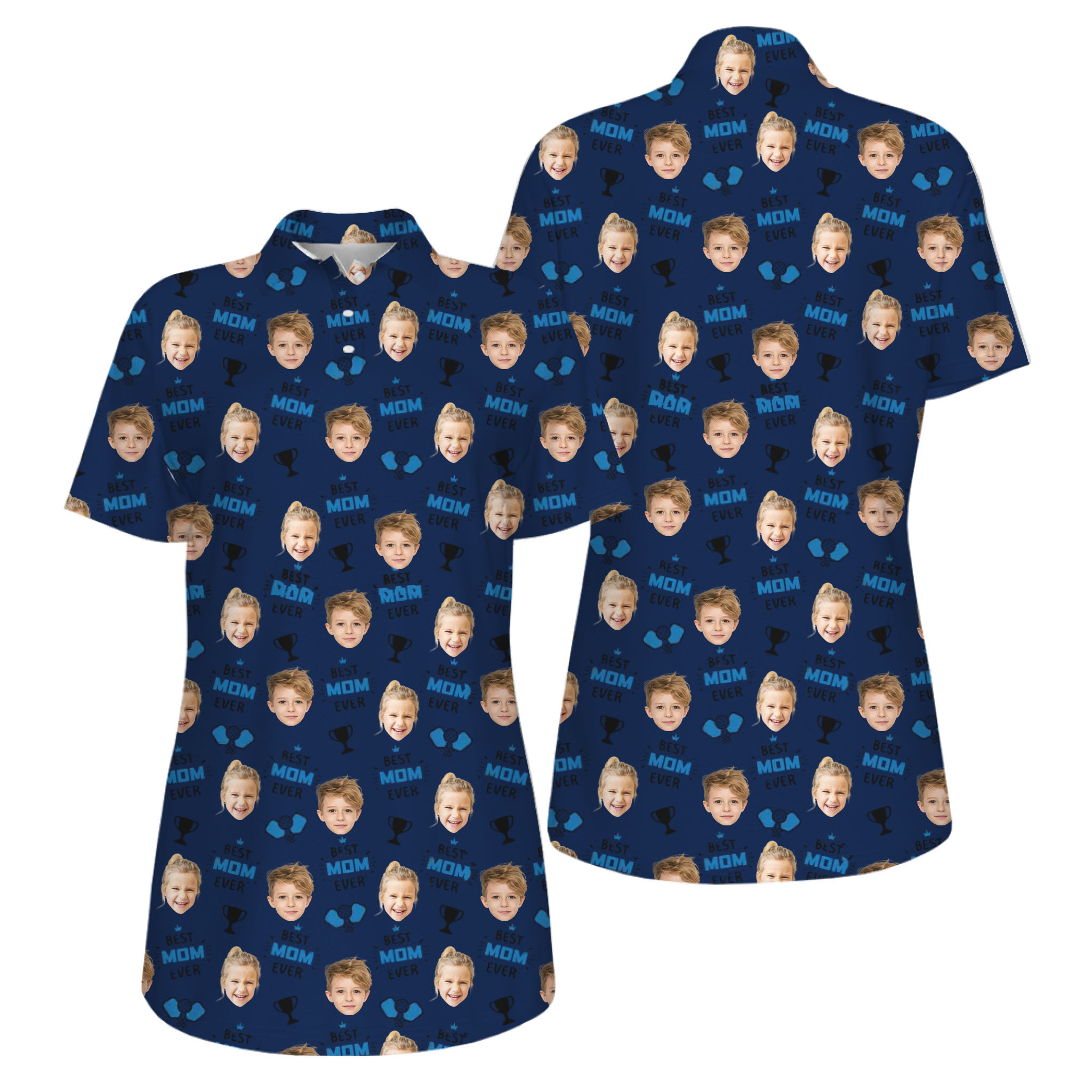 Picklewin Best Mom Ever Custom Faces UV Protection Pickleball Polo Shirt Women