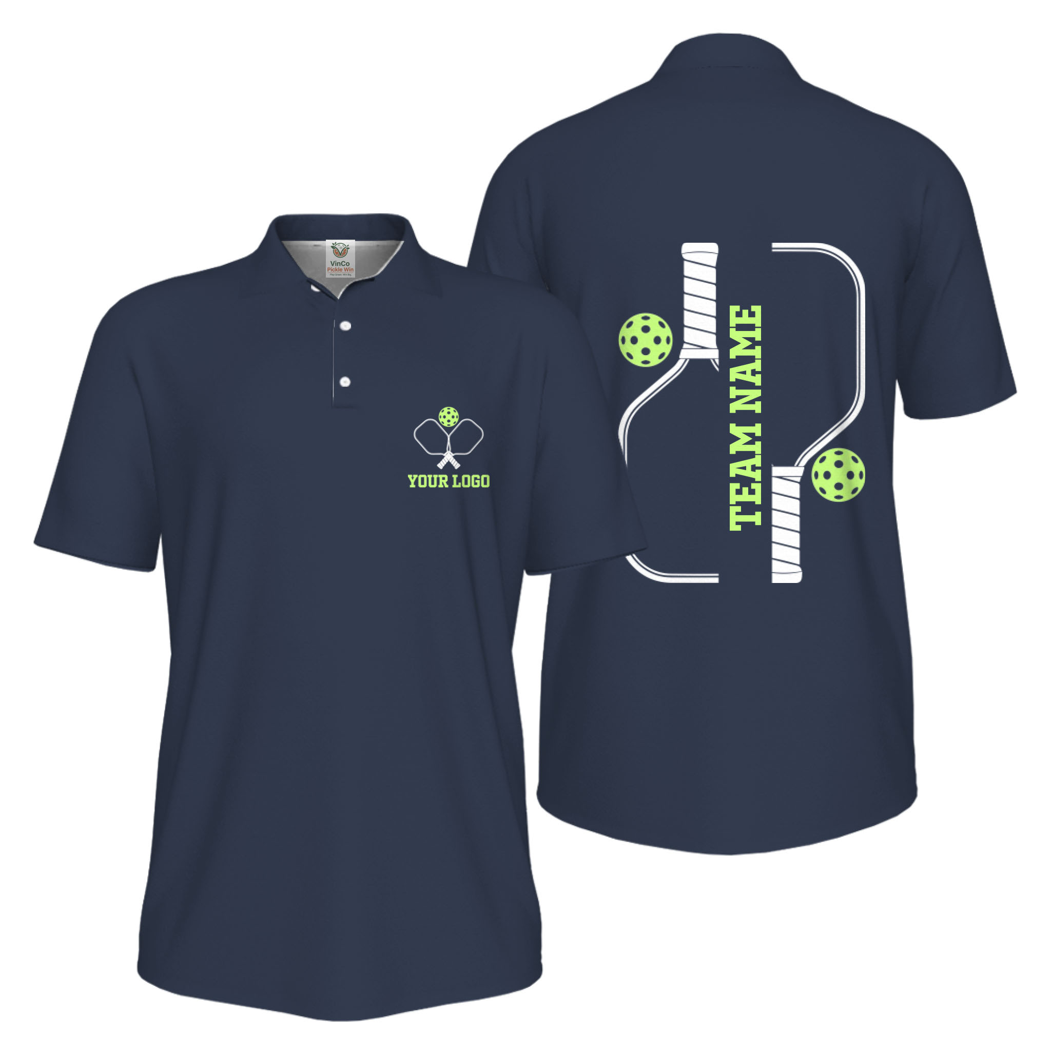 Picklewin Bulk Order Custom Logo And Vertical Name Pickleball Polo Shirt Men