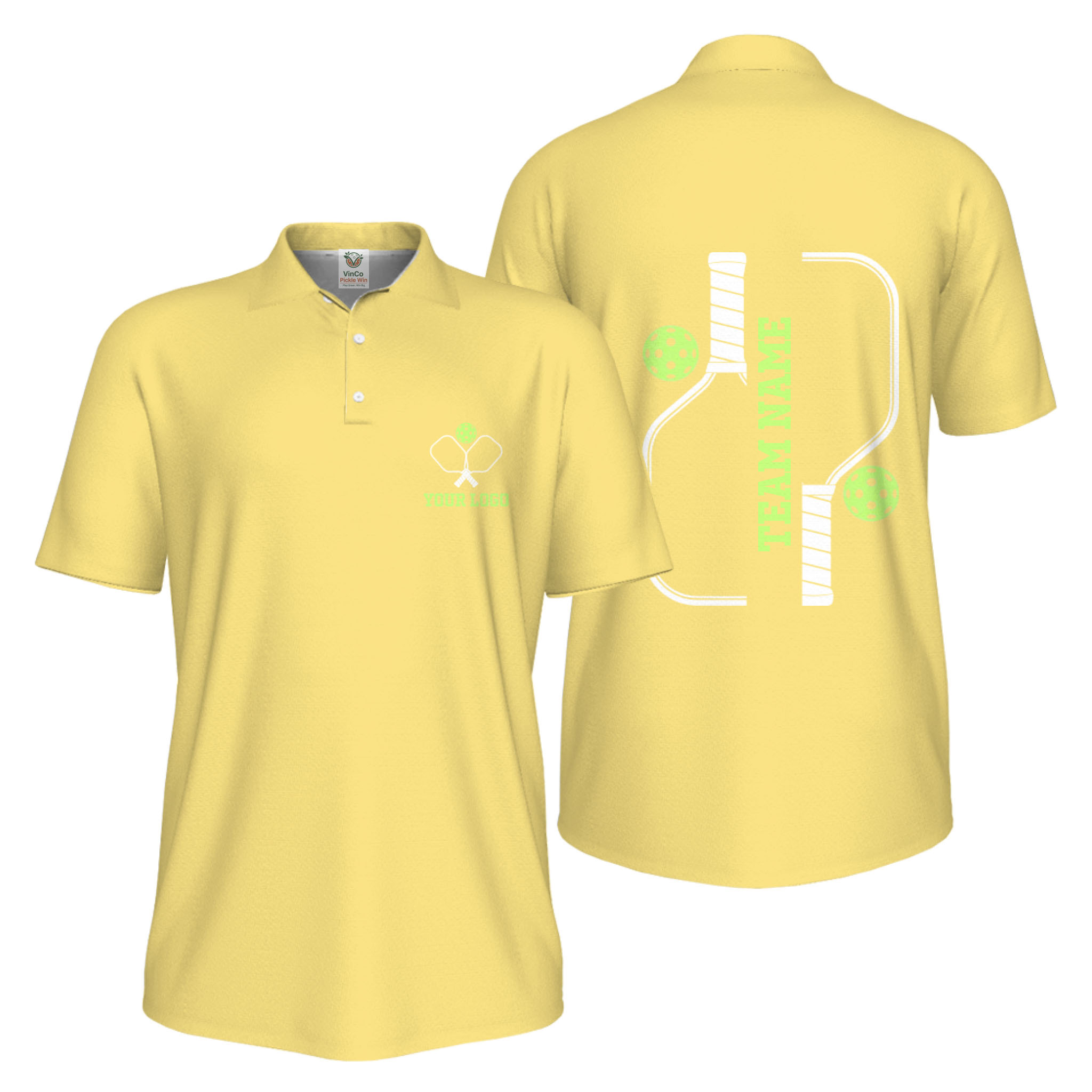 Picklewin Bulk Order Custom Logo And Vertical Name Pickleball Polo Shirt Men