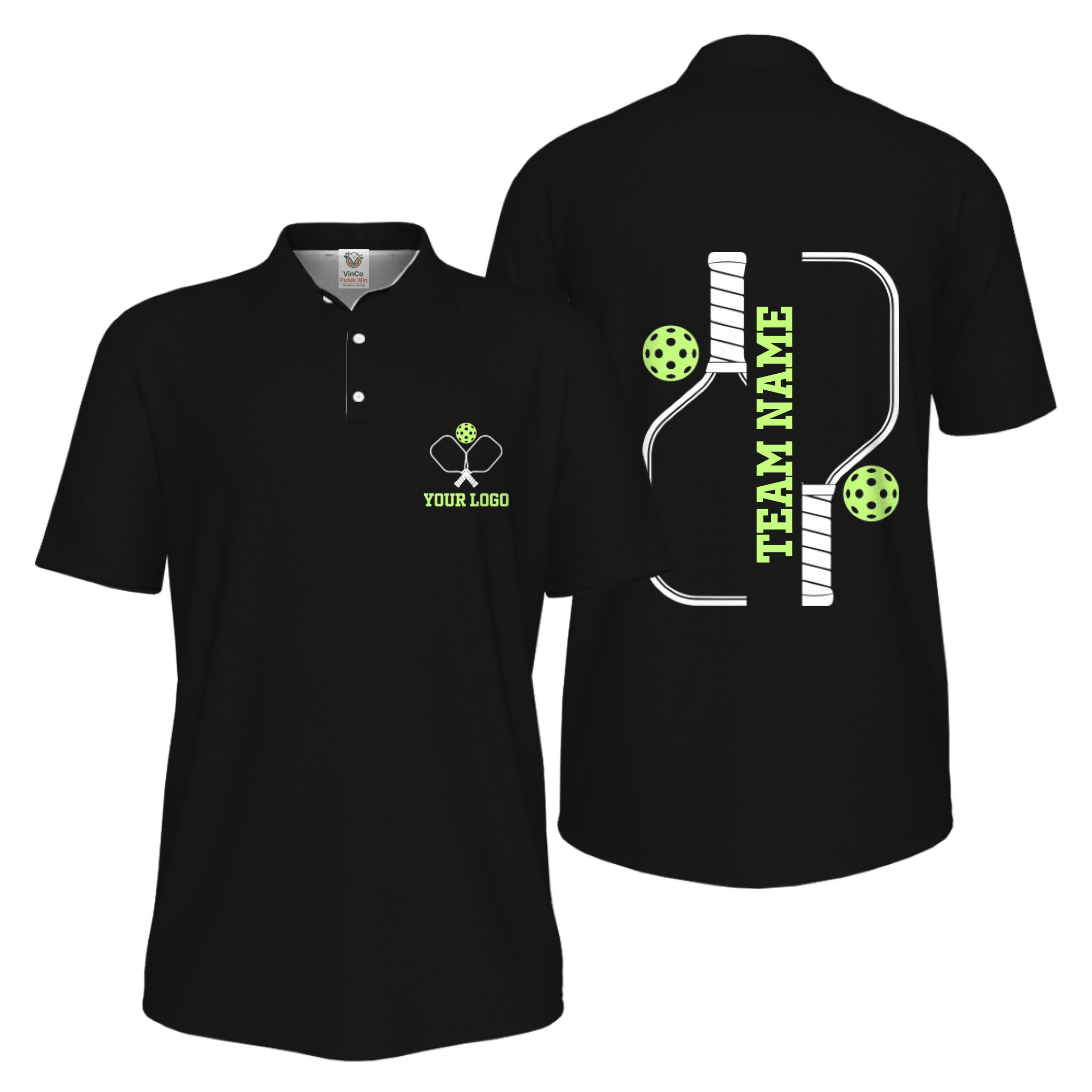 Picklewin Bulk Order Custom Logo And Vertical Name Pickleball Polo Shirt Men