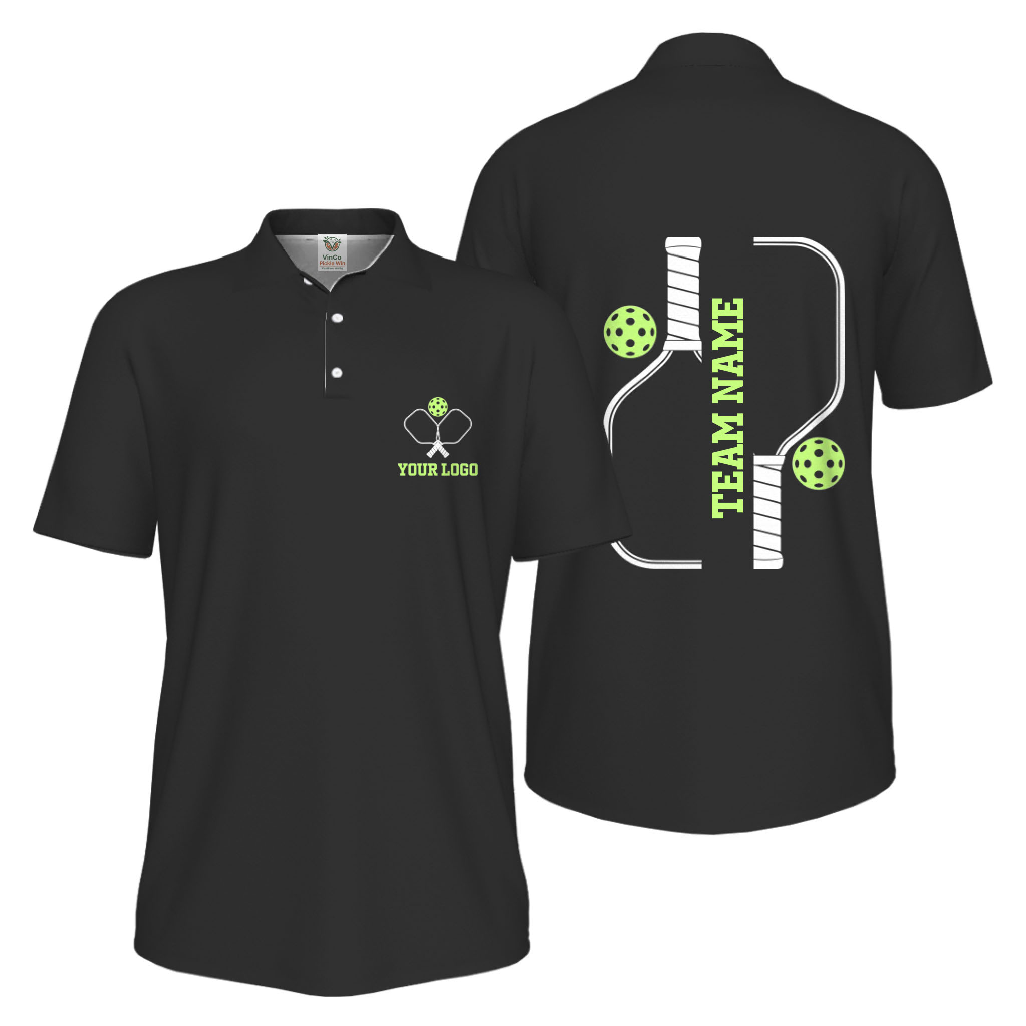 Picklewin Bulk Order Custom Logo And Vertical Name Pickleball Polo Shirt Men