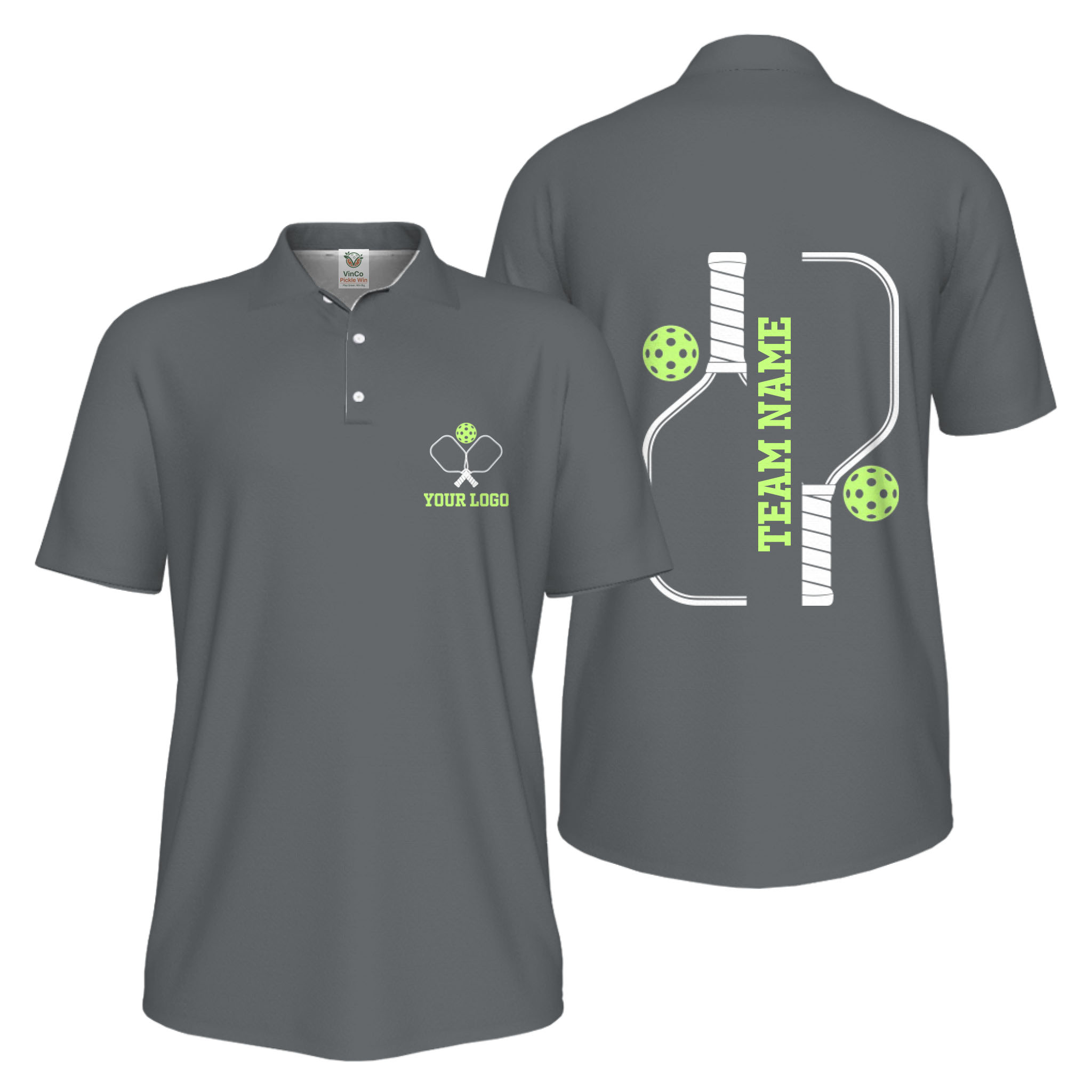 Picklewin Bulk Order Custom Logo And Vertical Name Pickleball Polo Shirt Men