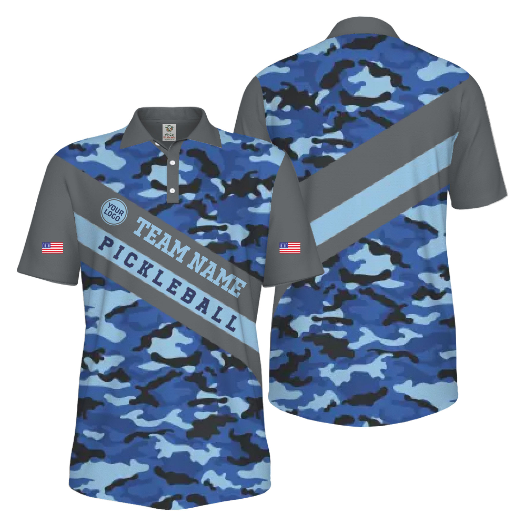 Picklewin Camo Custom Pickleball Tournament Men's UV Protection Polo Shirt 
