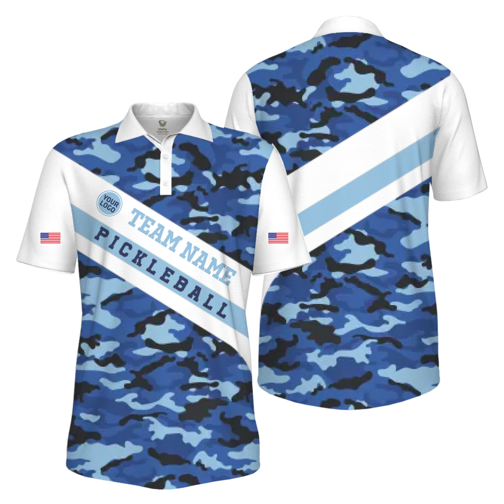 Picklewin Camo Custom Pickleball Tournament Men's UV Protection Polo Shirt 