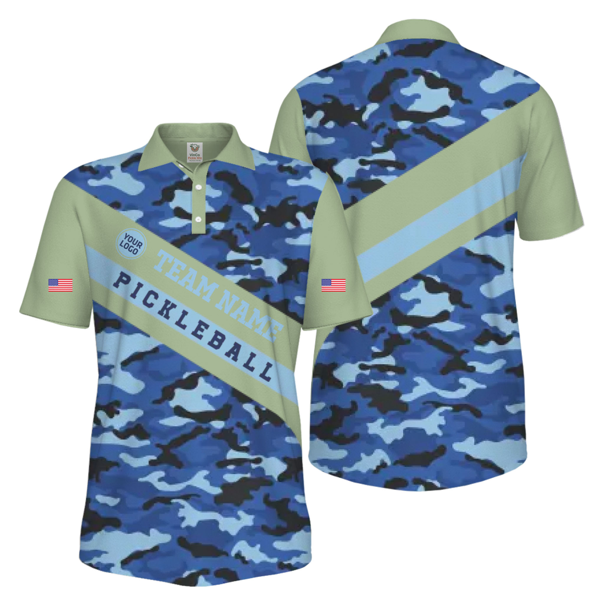 Picklewin Camo Custom Pickleball Tournament Men's UV Protection Polo Shirt 