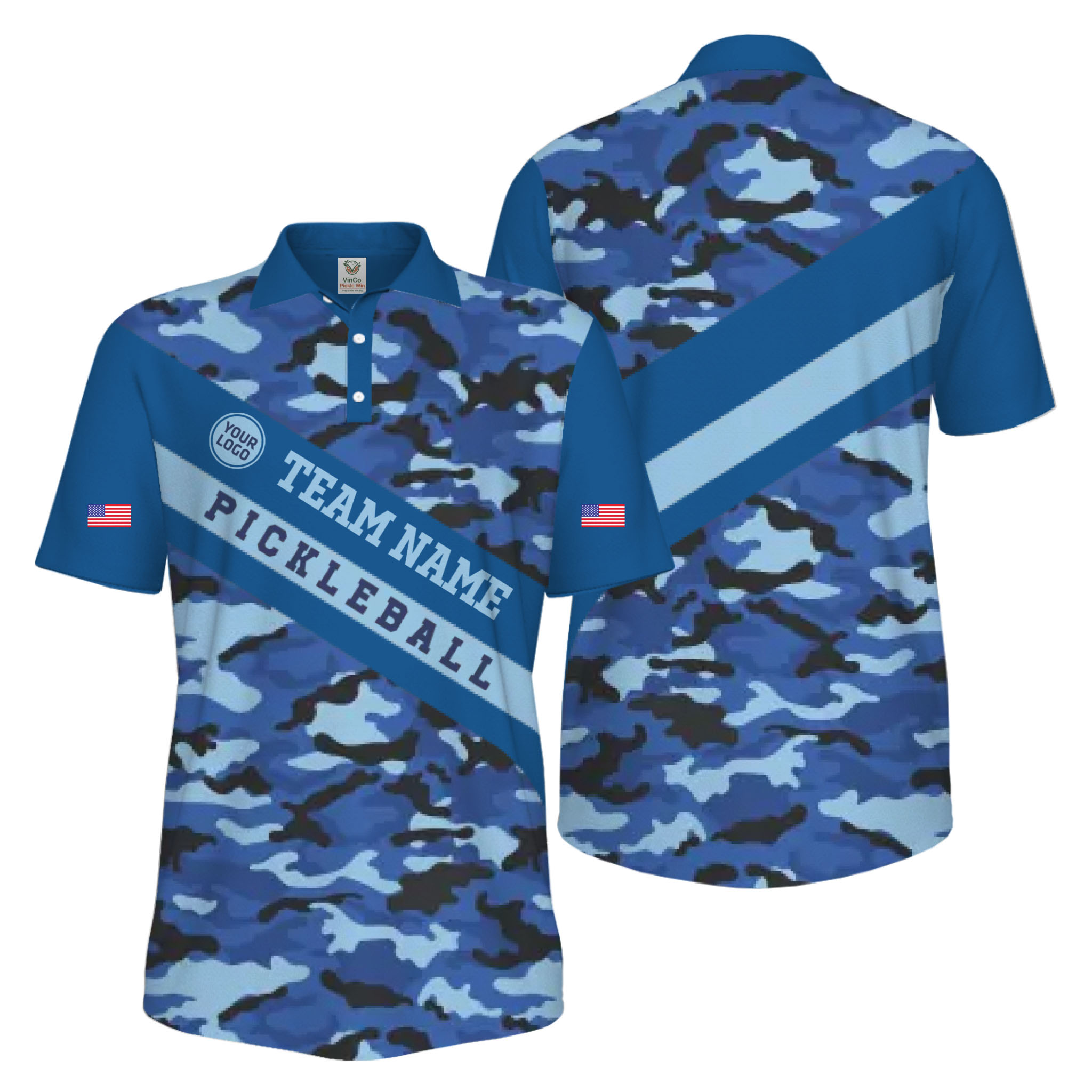 Picklewin Camo Custom Pickleball Tournament Men's UV Protection Polo Shirt 