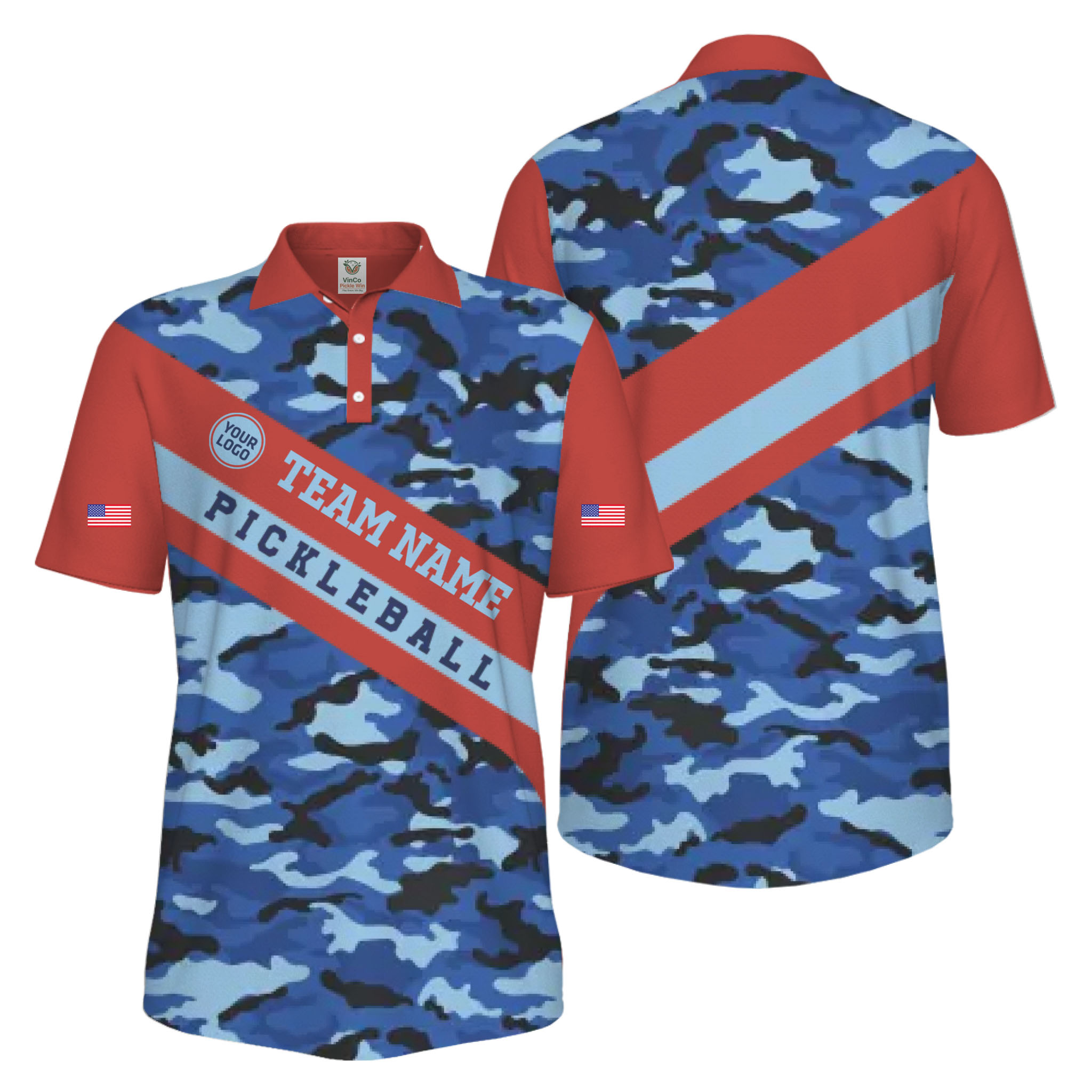 Picklewin Camo Custom Pickleball Tournament Men's UV Protection Polo Shirt 