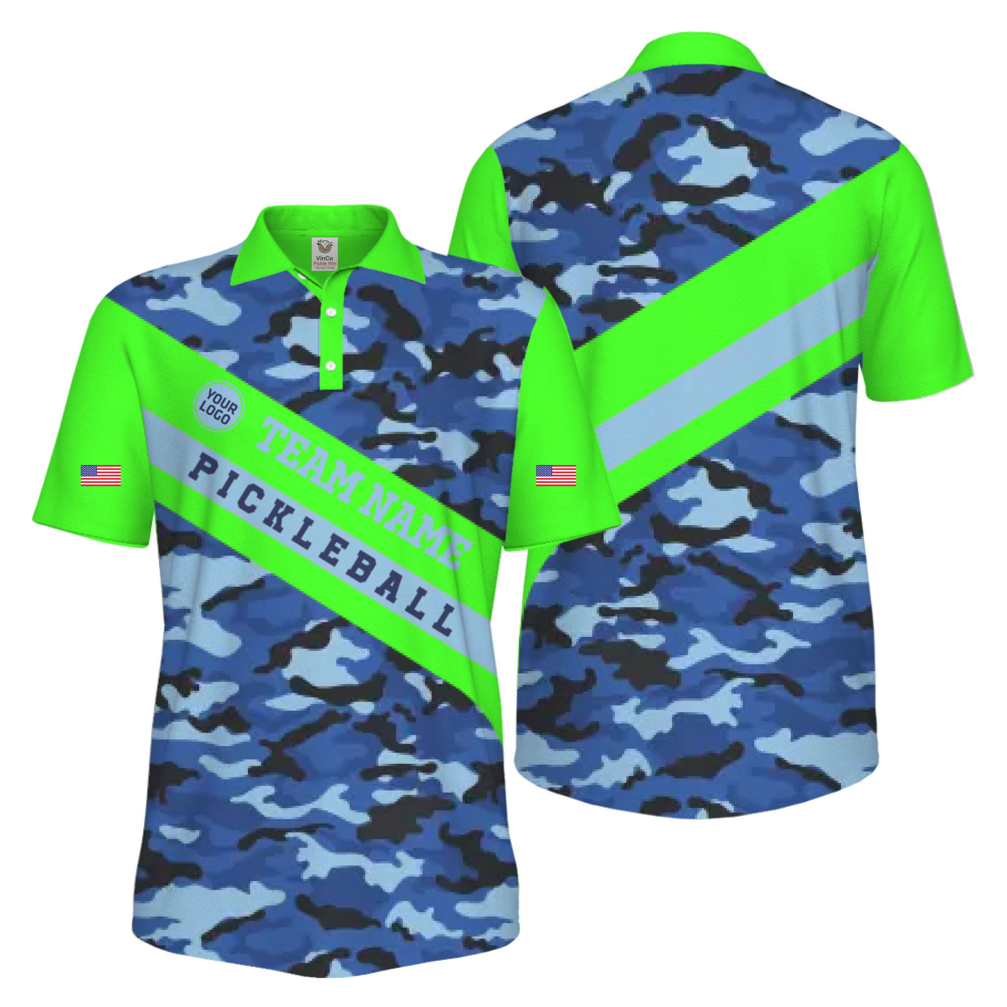 Picklewin Camo Custom Pickleball Tournament Men's UV Protection Polo Shirt 