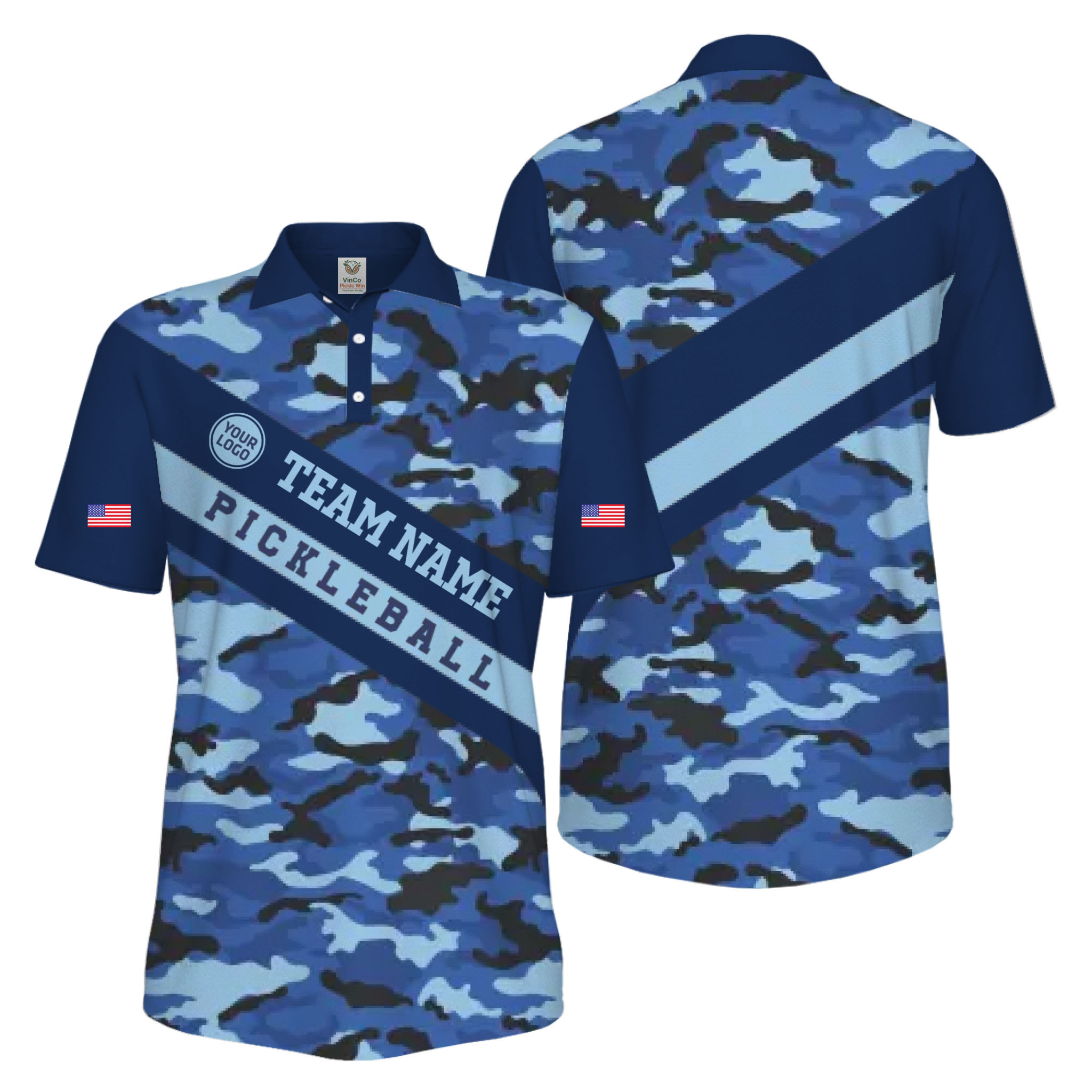 Picklewin Camo Custom Pickleball Tournament Men's UV Protection Polo Shirt 