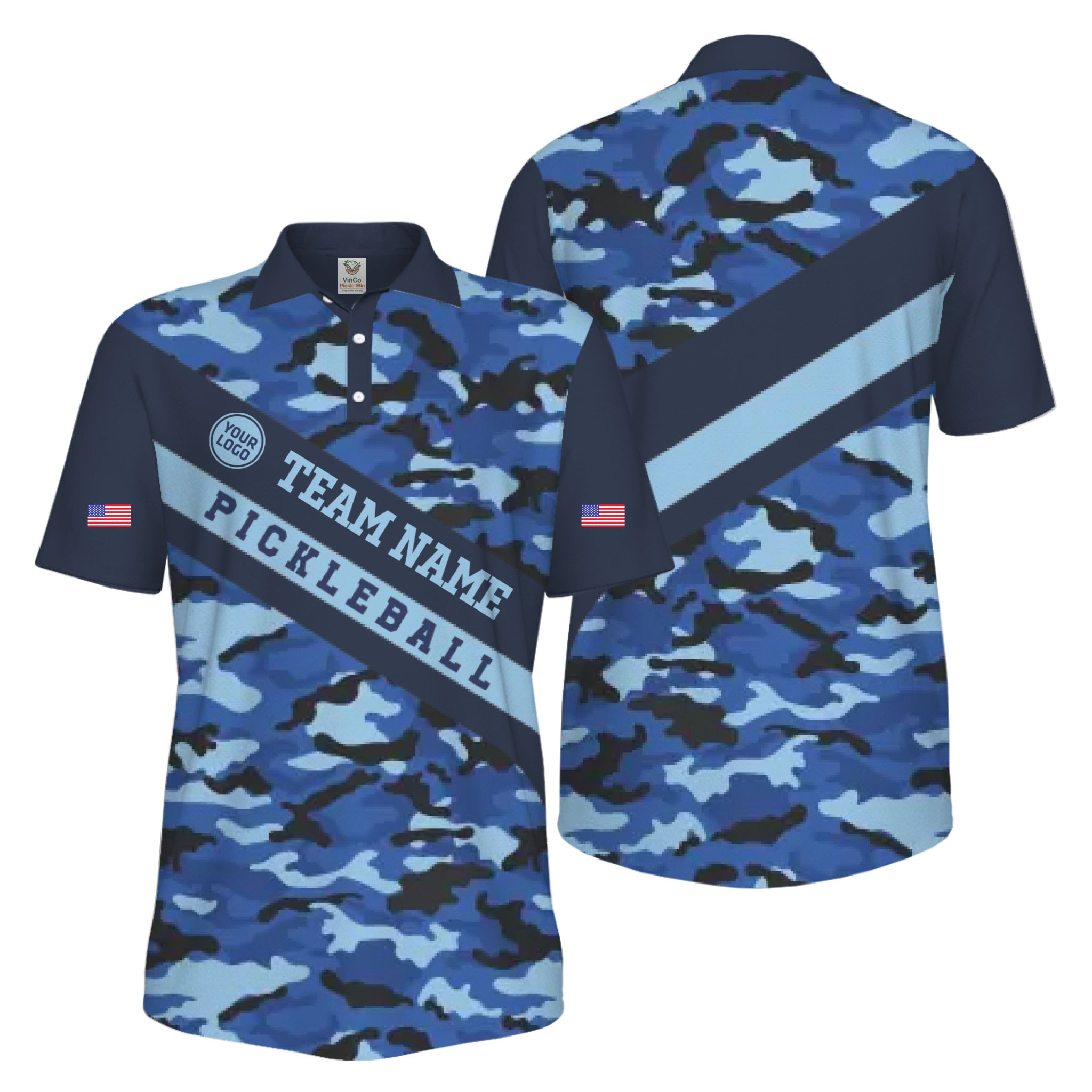 Picklewin Camo Custom Pickleball Tournament Men's UV Protection Polo Shirt 