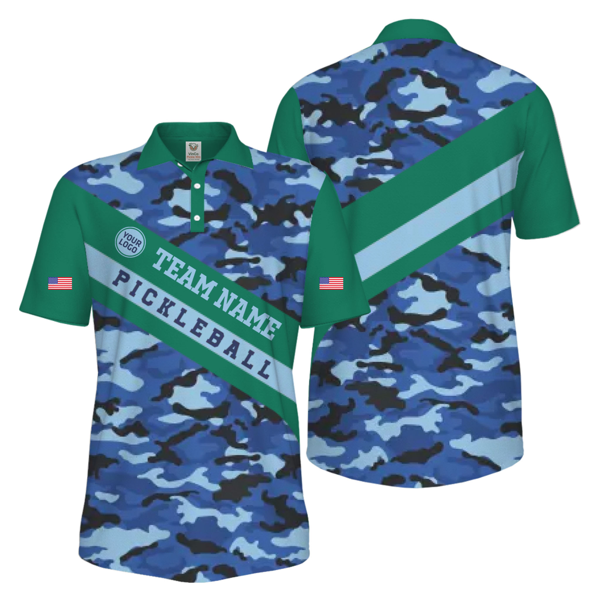 Picklewin Camo Custom Pickleball Tournament Men's UV Protection Polo Shirt 