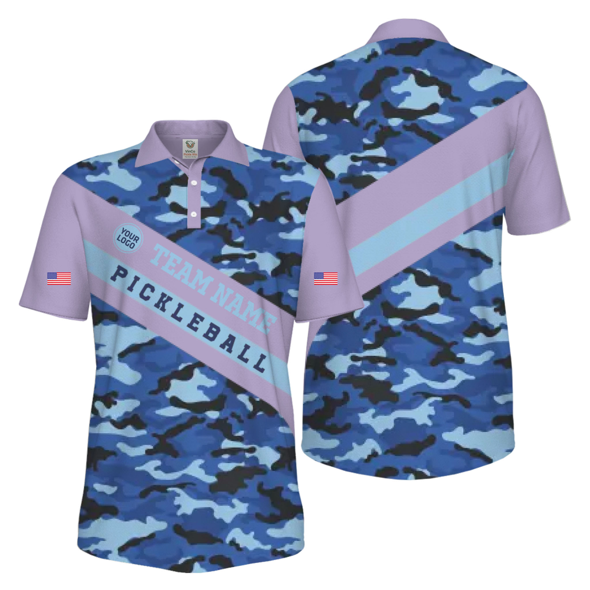 Picklewin Camo Custom Pickleball Tournament Men's UV Protection Polo Shirt 