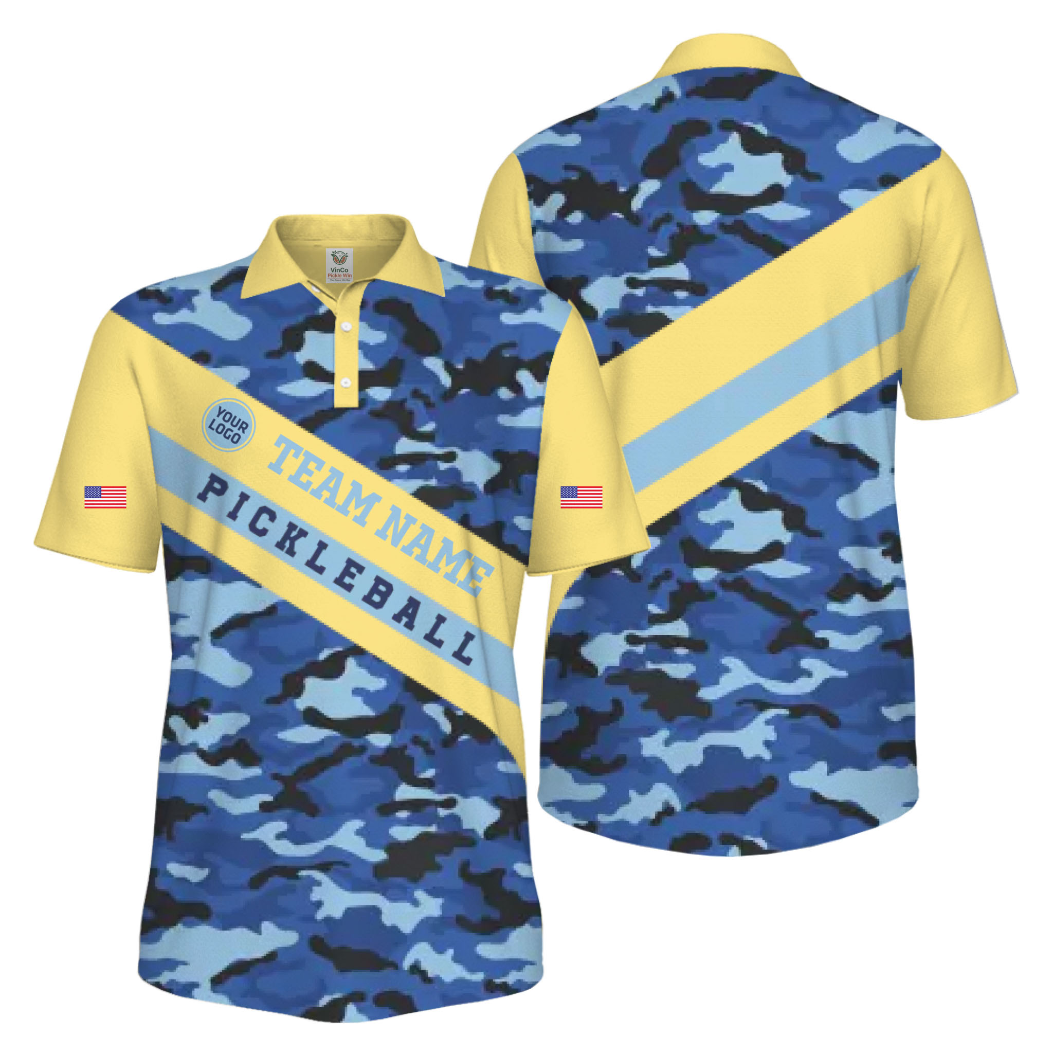 Picklewin Camo Custom Pickleball Tournament Men's UV Protection Polo Shirt 