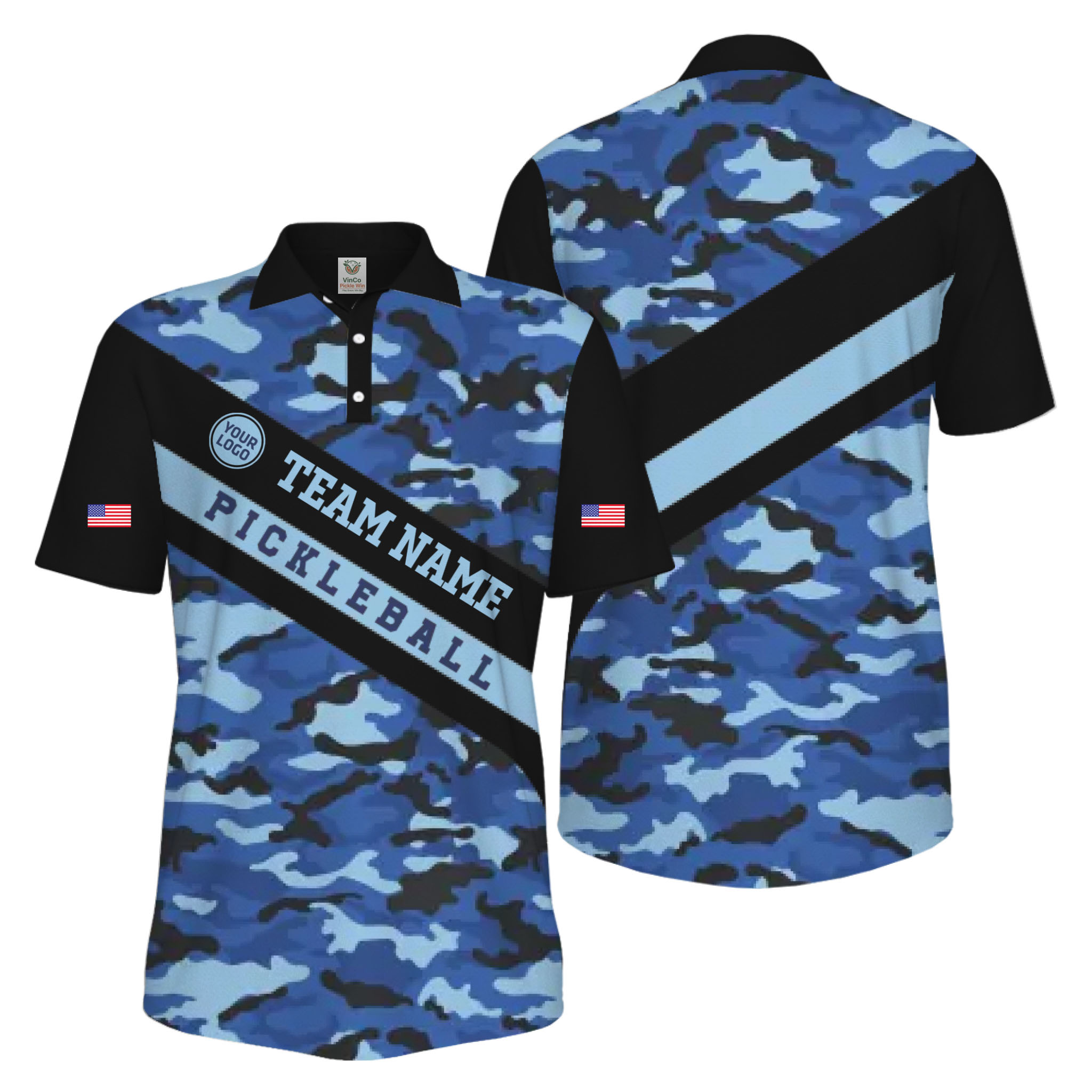 Picklewin Camo Custom Pickleball Tournament Men's UV Protection Polo Shirt 