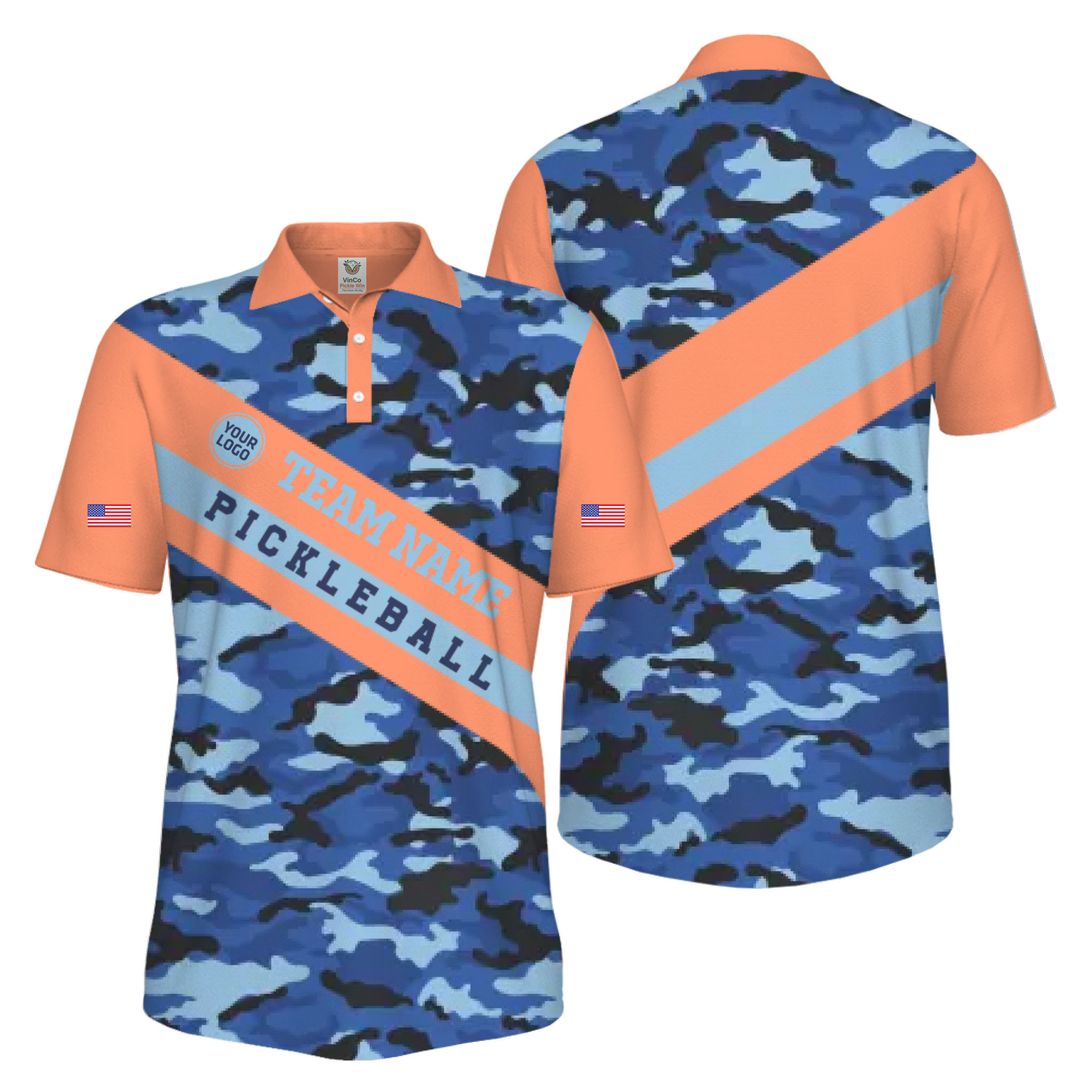 Picklewin Camo Custom Pickleball Tournament Men's UV Protection Polo Shirt 