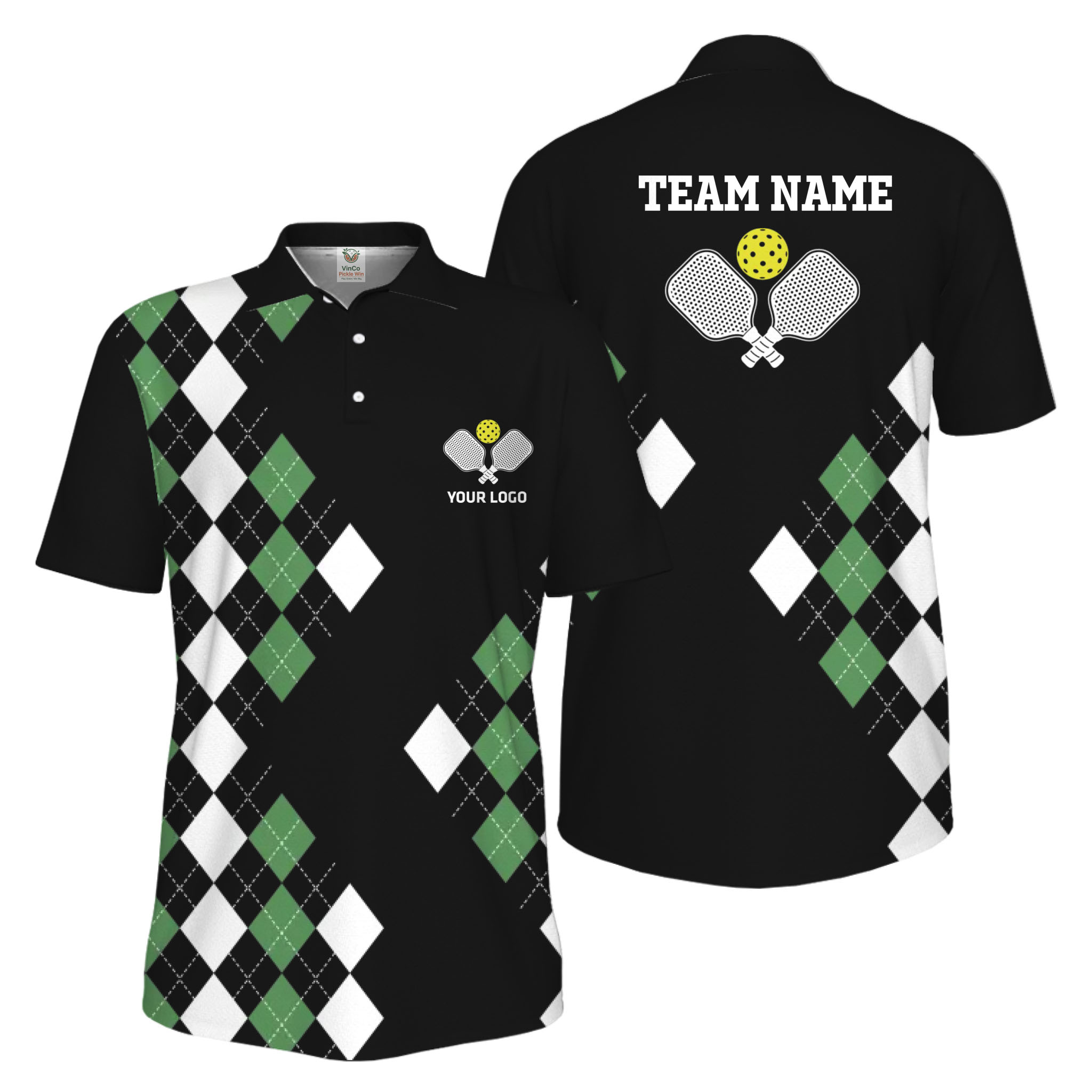 Picklewin Checkered Custom Pickleball Logo UV Protection Polo Shirt Men