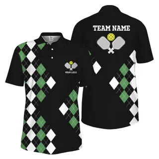 Picklewin Checkered Custom Pickleball Logo UV Protection Polo Shirt Men