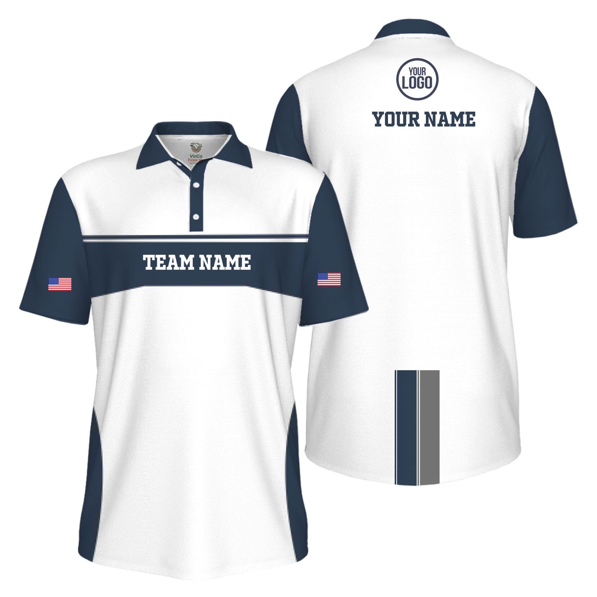 Picklewin Custom America 250 Patriotic Team Logo UV Protection Men Polo Shirt