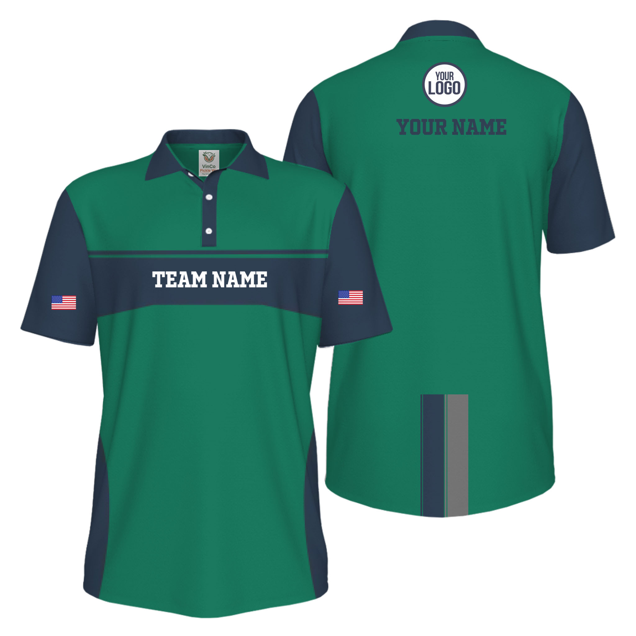 Picklewin Custom America 250 Patriotic Team Logo UV Protection Men Polo Shirt