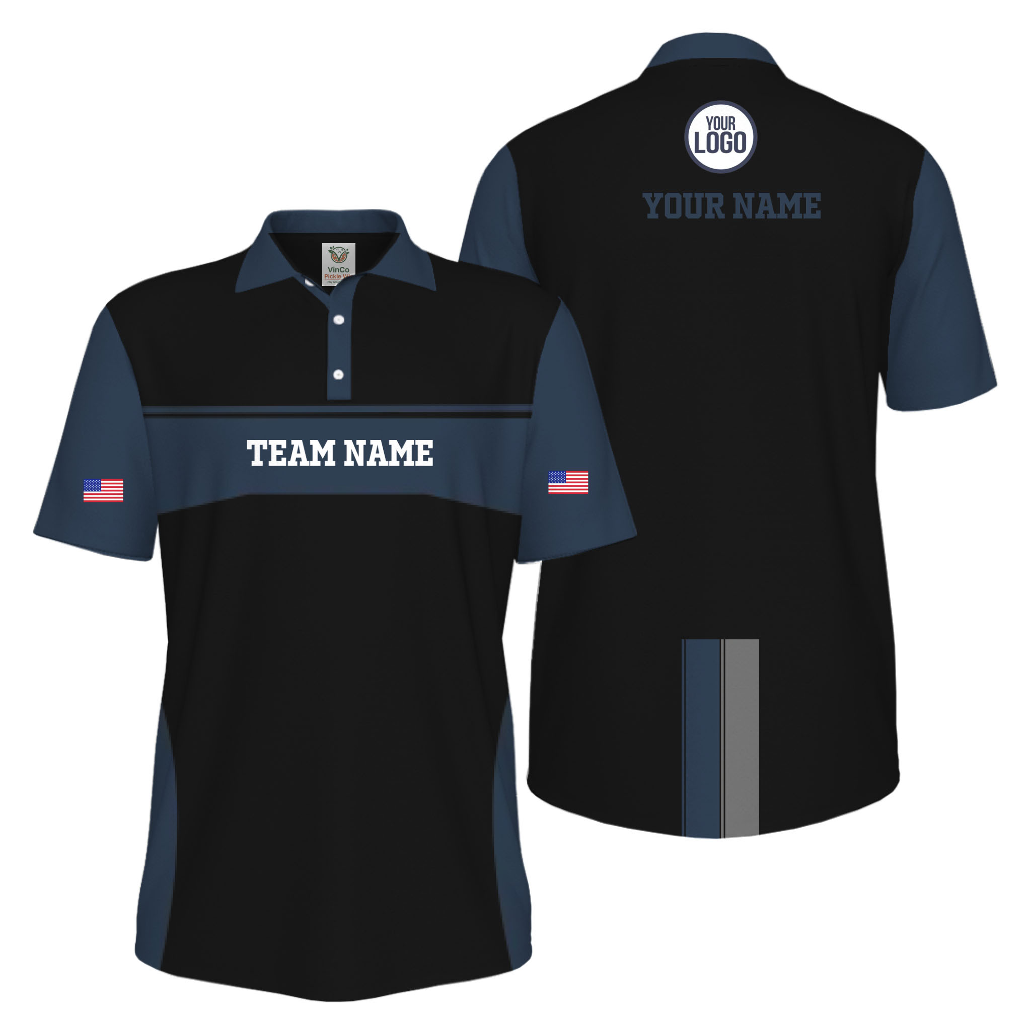 Picklewin Custom America 250 Patriotic Team Logo UV Protection Men Polo Shirt