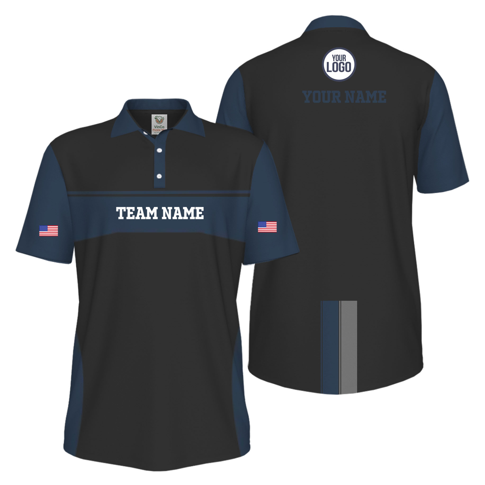 Picklewin Custom America 250 Patriotic Team Logo UV Protection Men Polo Shirt
