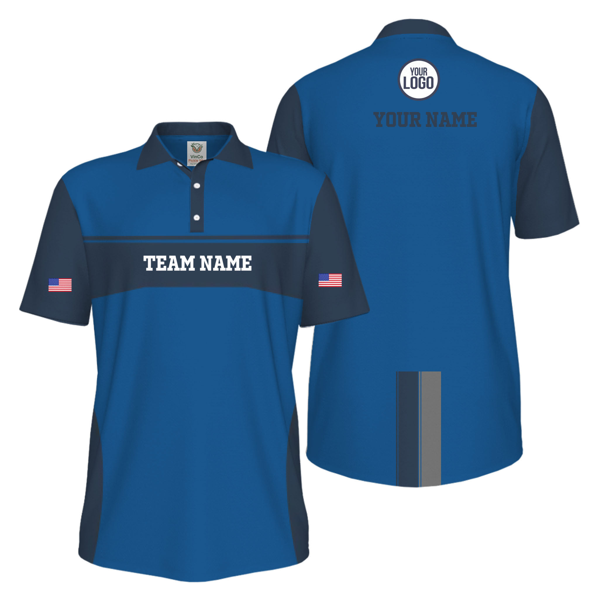 Picklewin Custom America 250 Patriotic Team Logo UV Protection Men Polo Shirt