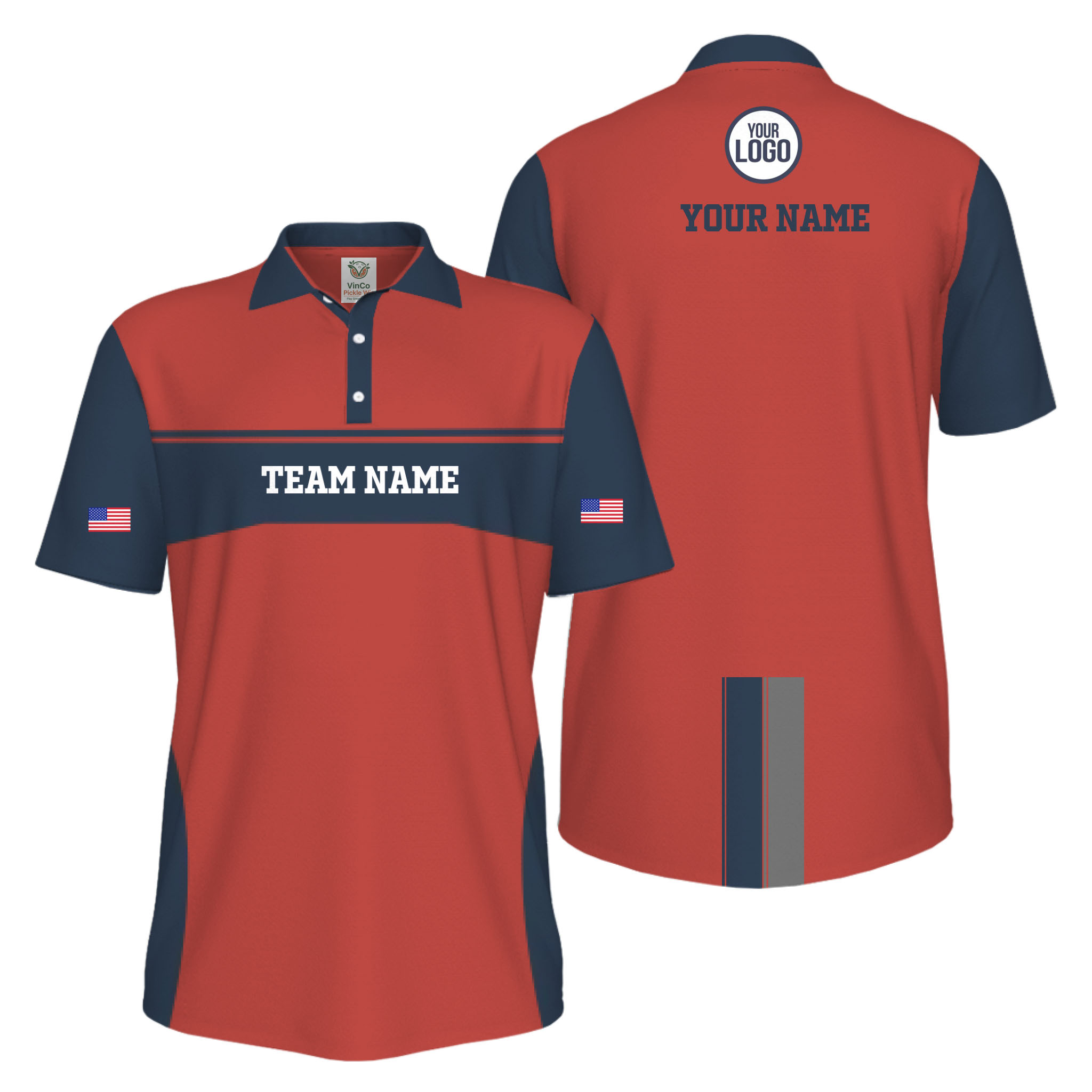 Picklewin Custom America 250 Patriotic Team Logo UV Protection Men Polo Shirt