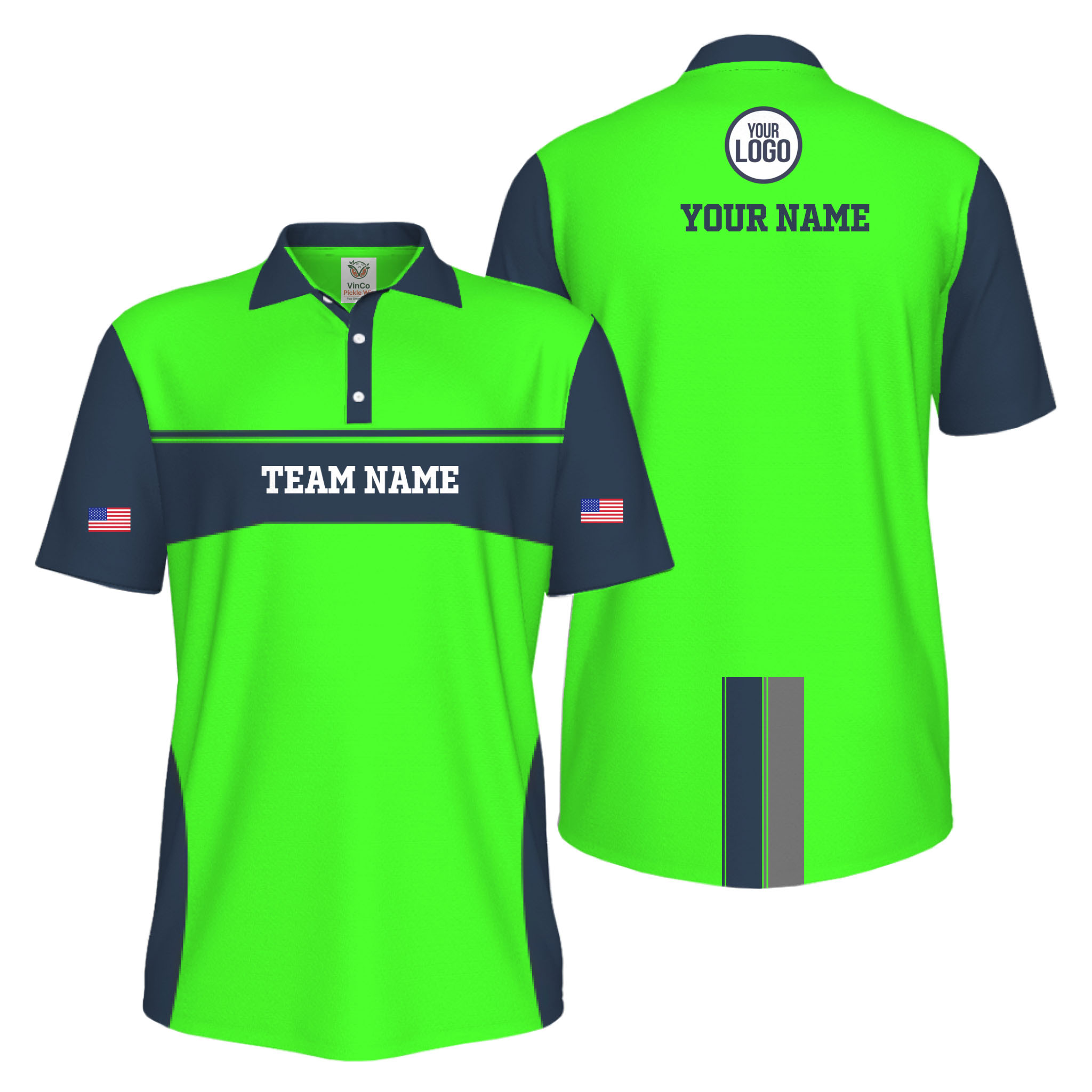 Picklewin Custom America 250 Patriotic Team Logo UV Protection Men Polo Shirt