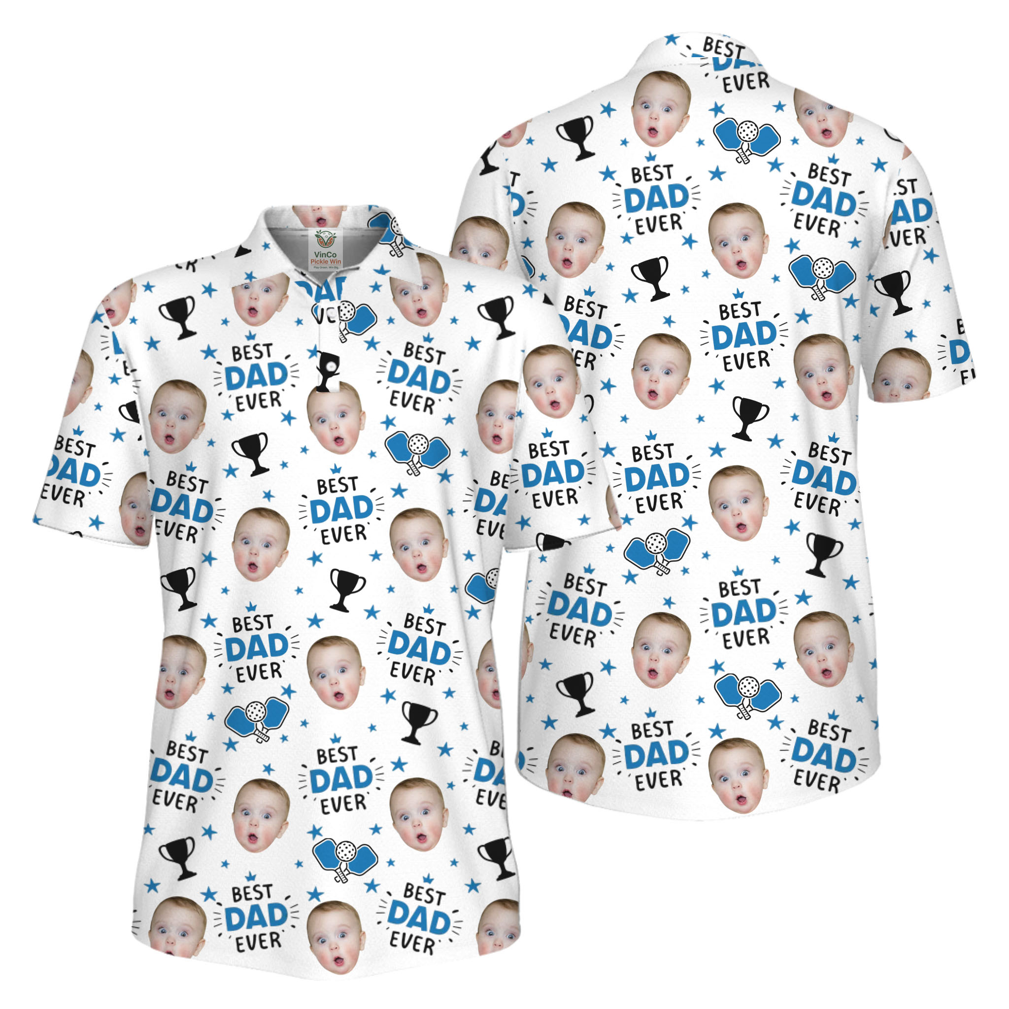 Picklewin Custom Face Best Dad Ever Father's Day Polo Shirt UV Protection 
