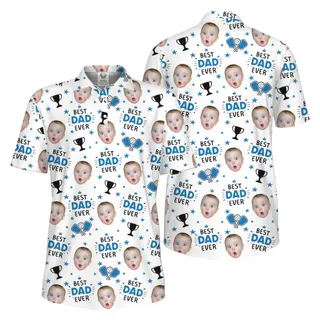 Picklewin Custom Face Best Dad Ever Father's Day Polo Shirt UV Protection 
