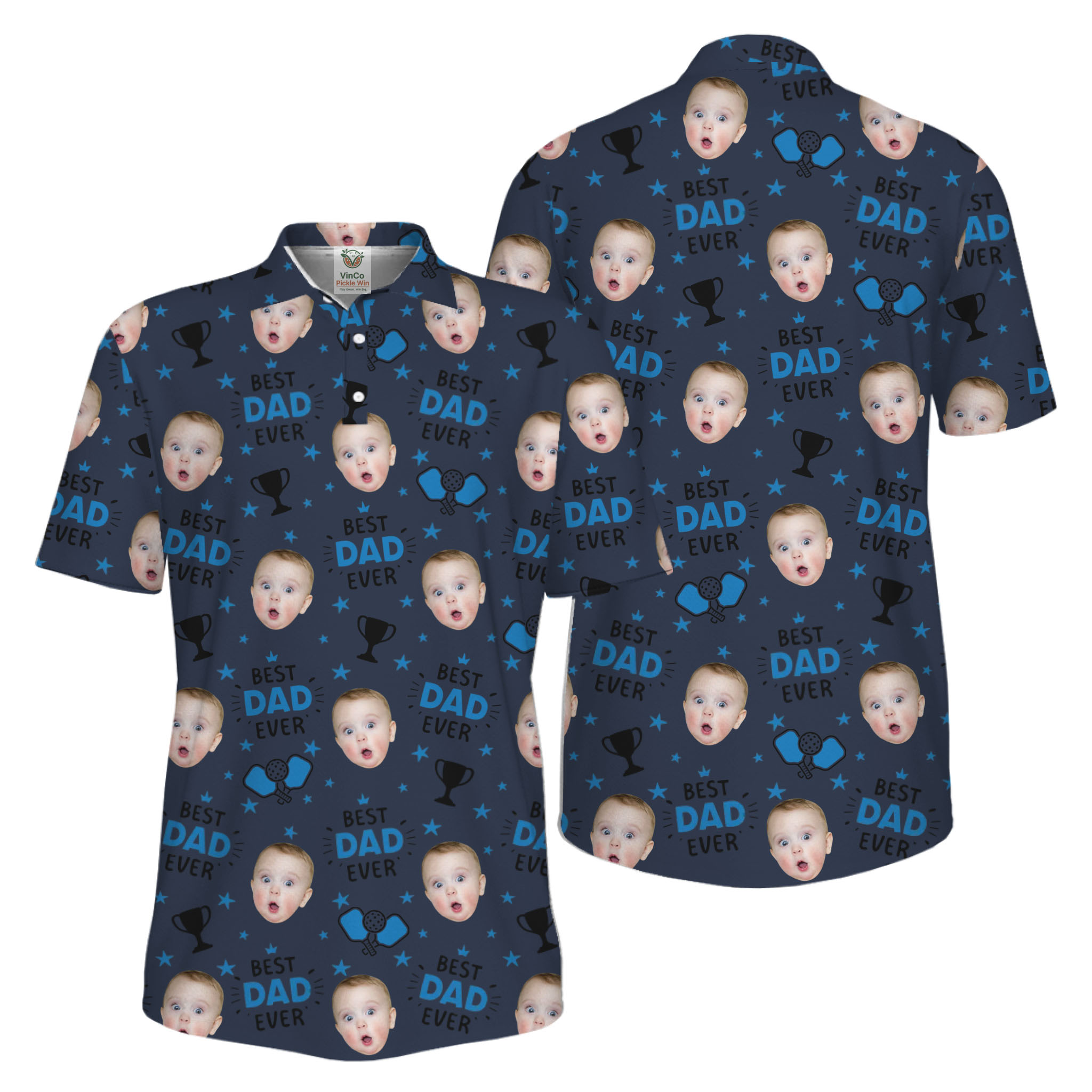 Picklewin Custom Face Best Dad Ever Father's Day Polo Shirt UV Protection 