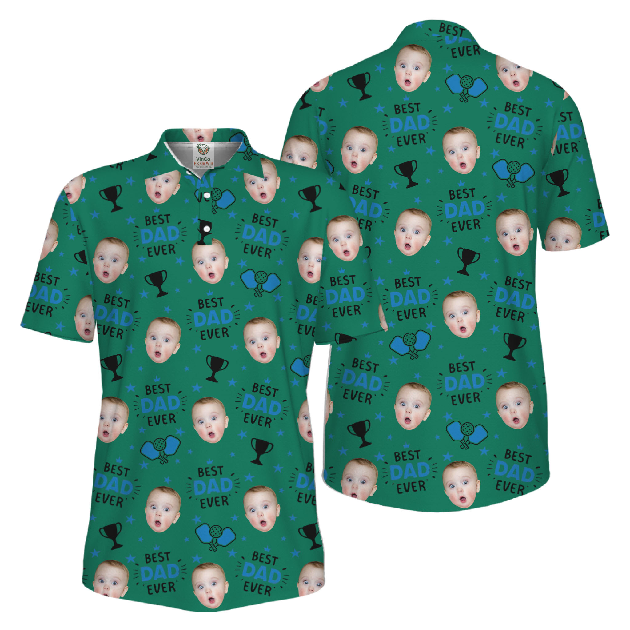 Picklewin Custom Face Best Dad Ever Father's Day Polo Shirt UV Protection 