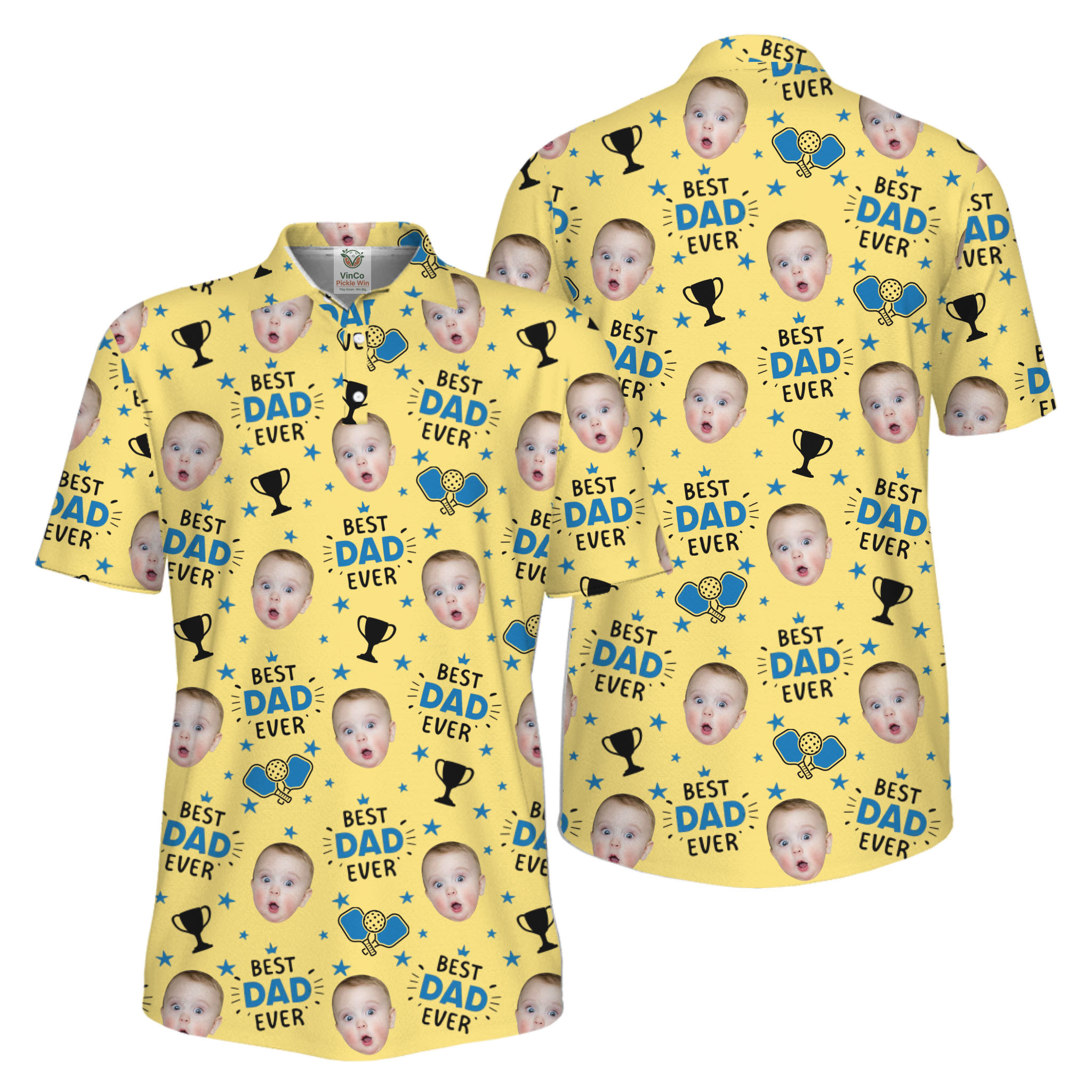 Picklewin Custom Face Best Dad Ever Father's Day Polo Shirt UV Protection 