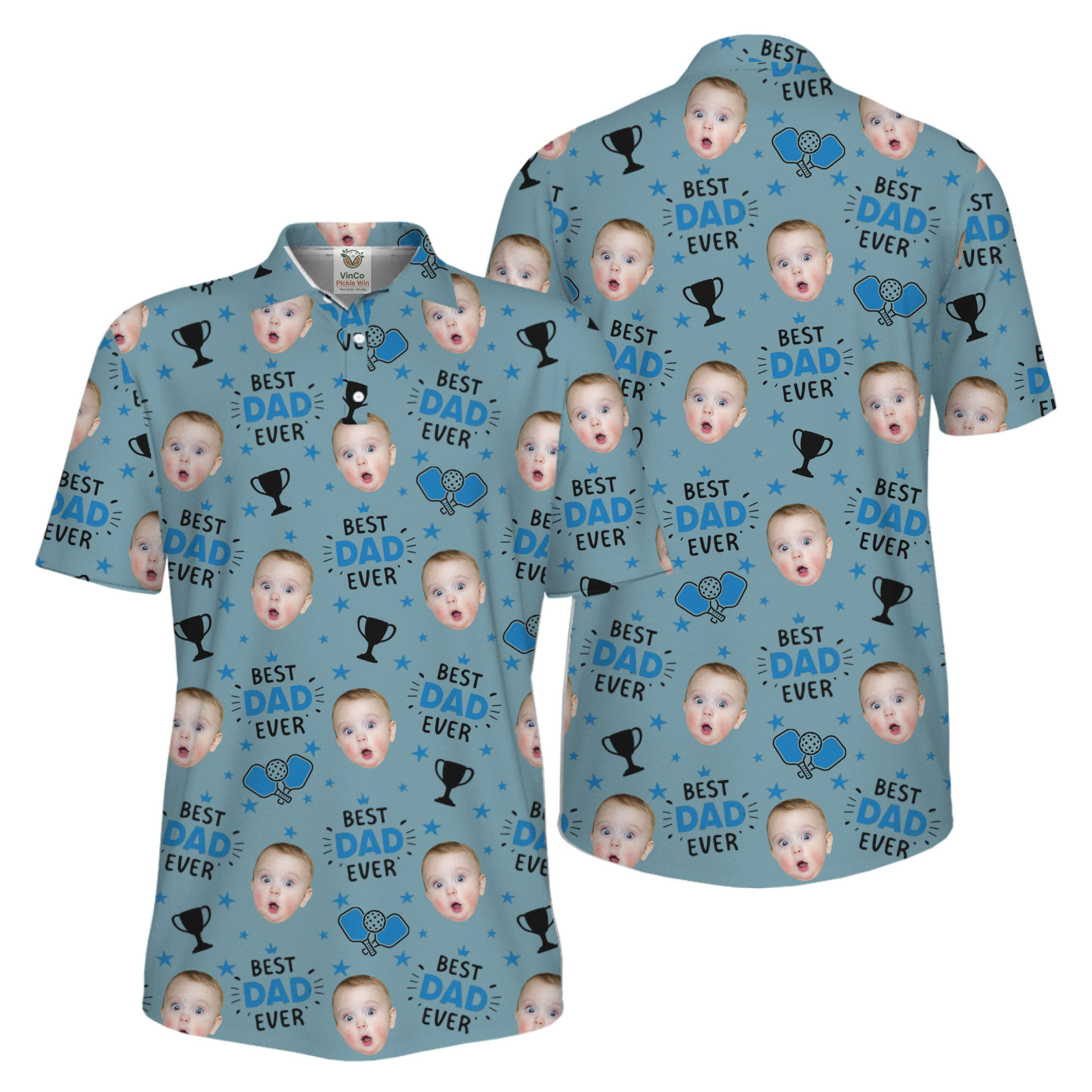 Picklewin Custom Face Best Dad Ever Father's Day Polo Shirt UV Protection 
