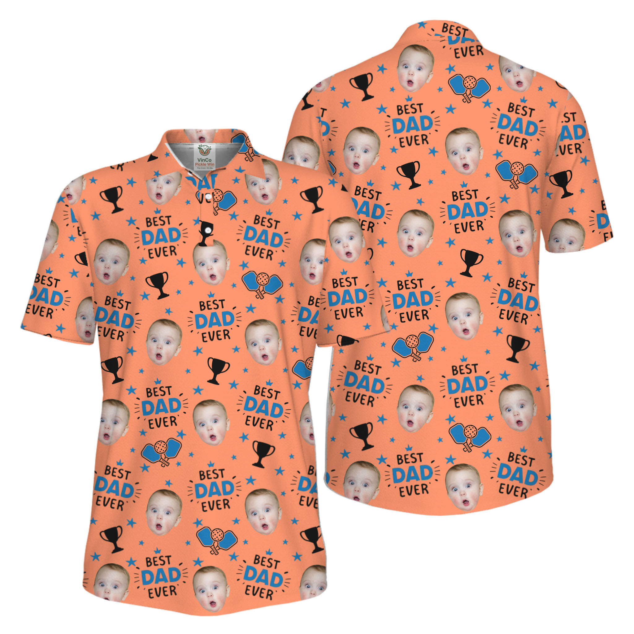 Picklewin Custom Face Best Dad Ever Father's Day Polo Shirt UV Protection 