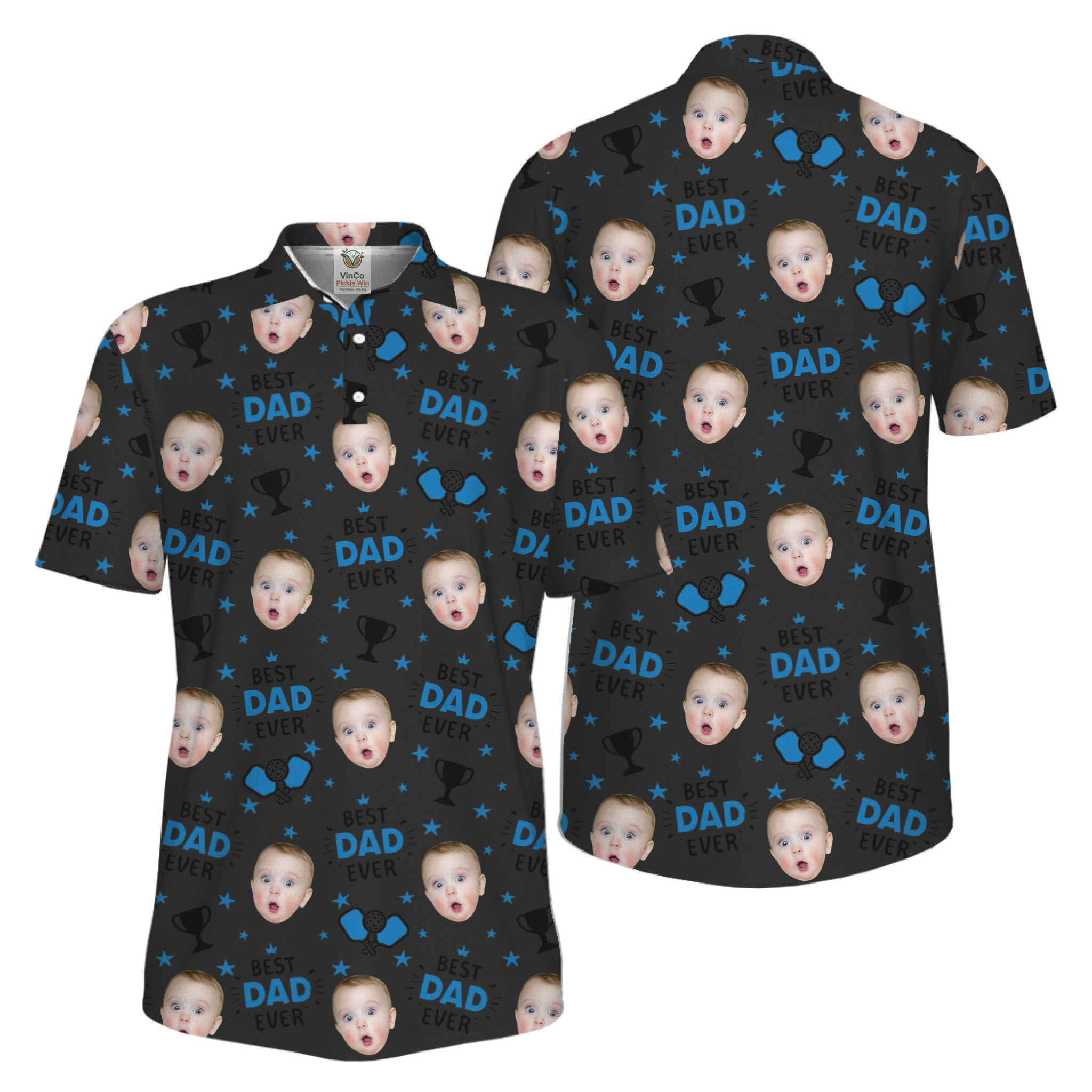 Picklewin Custom Face Best Dad Ever Father's Day Polo Shirt UV Protection 